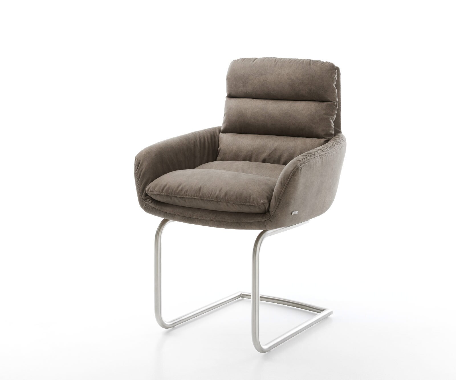 Freischwinger Abelia-Flex mit Armlehnen Mikrofaser Taupe Vintage Freischwinger rund Edelstahl