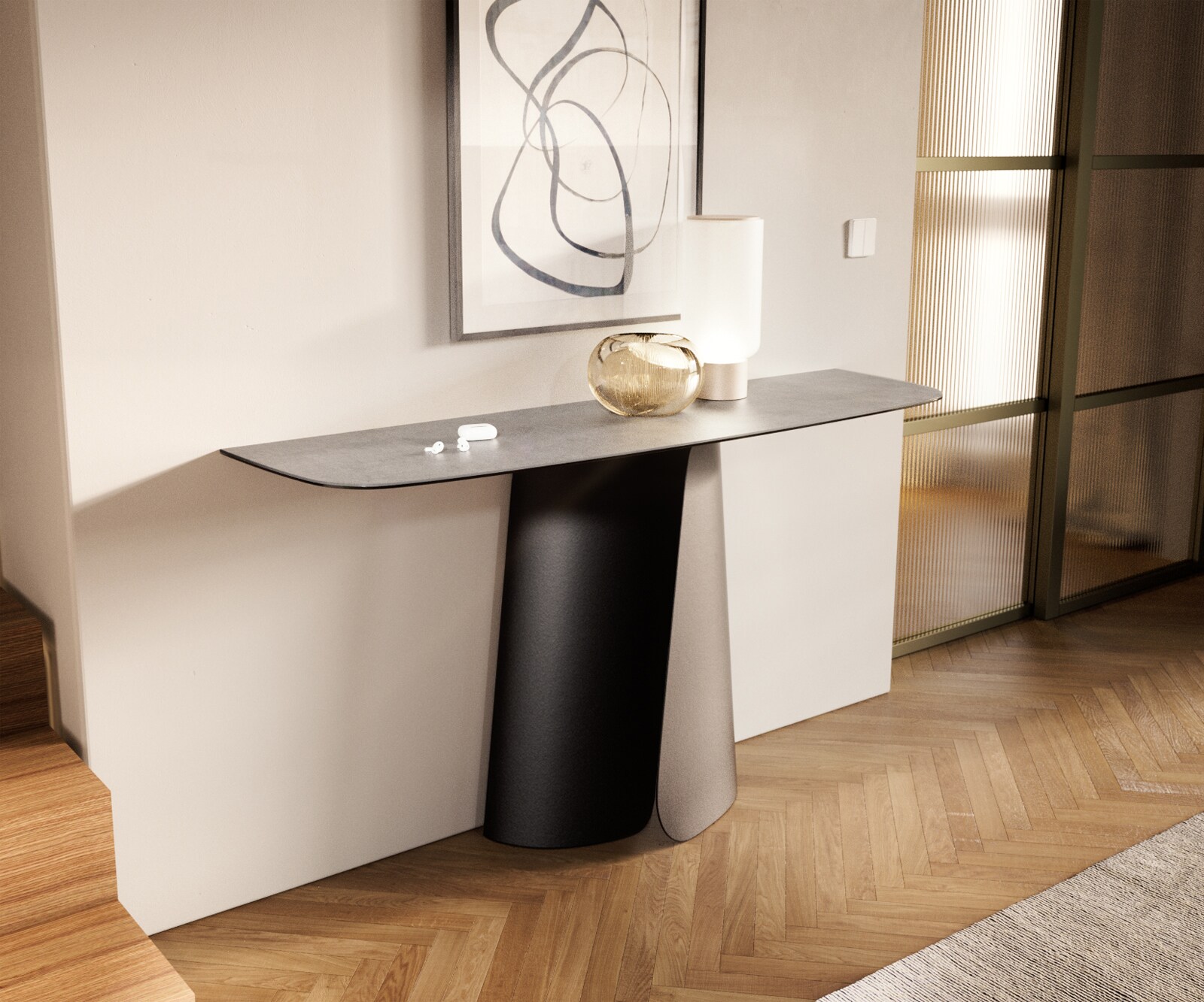 Konsolentisch Edge Boot 140x40 cm Keramik Beton Grau Livos Metall Schwarz 3