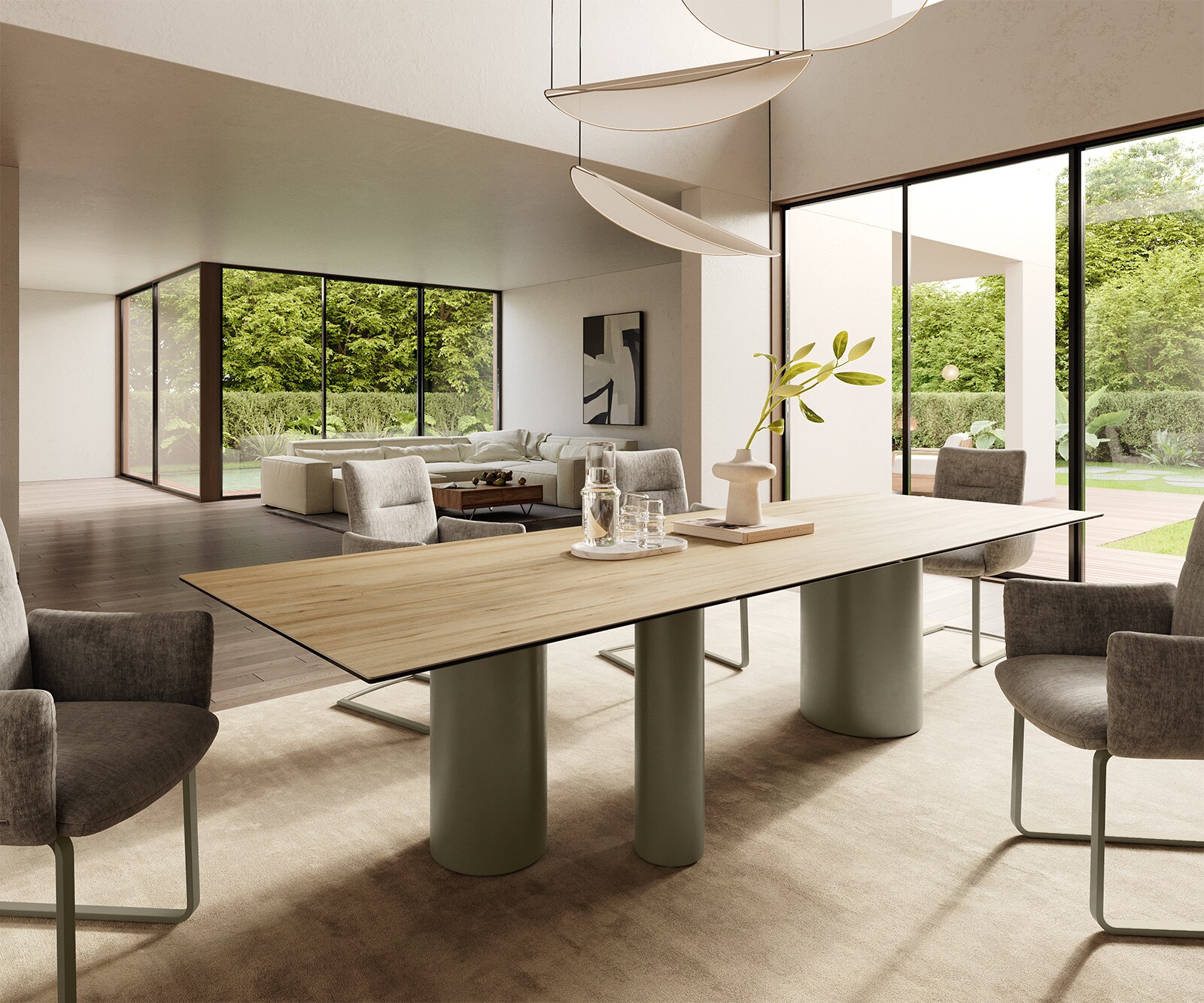 Esstisch Edge 300x100 Keramik Laminam® Sabbia Eichefarbig Troa Metall Effektfinish Titan 1