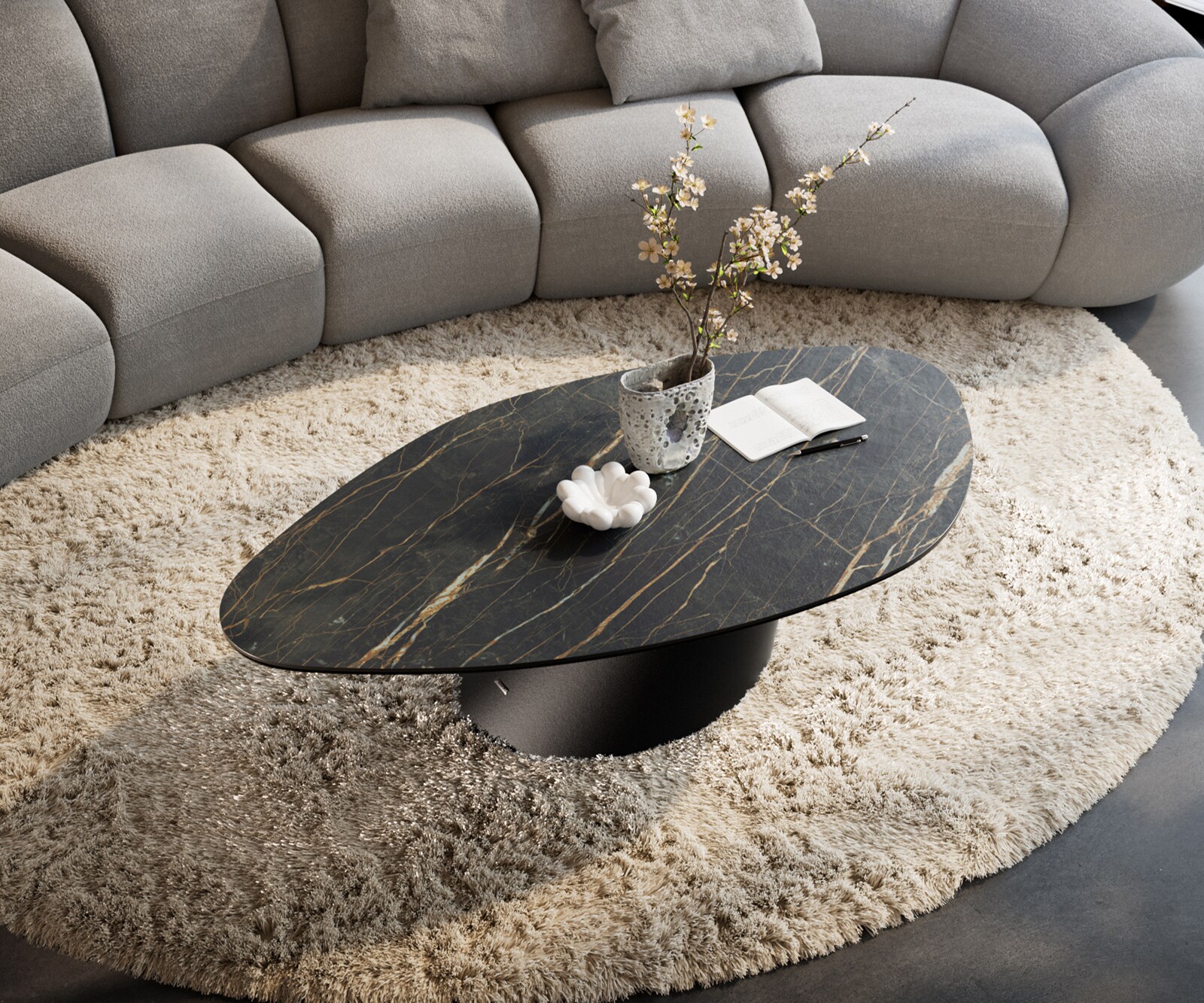 Couchtisch Edge Organisch 140x76 cm Keramik Laminam® Noir Desir Braun Conis Metall Schwarz 4