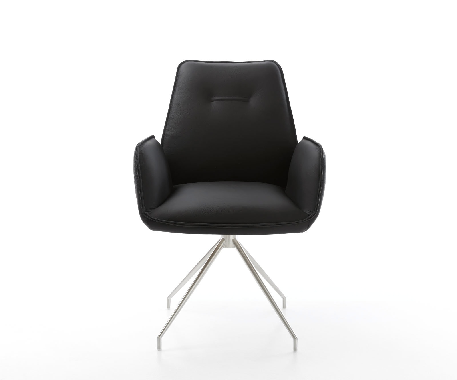 Esszimmerstuhl Zoa-Flex Echt-Leder Schwarz Kreuzgestell konisch Edelstahl Taschenfederkern 2