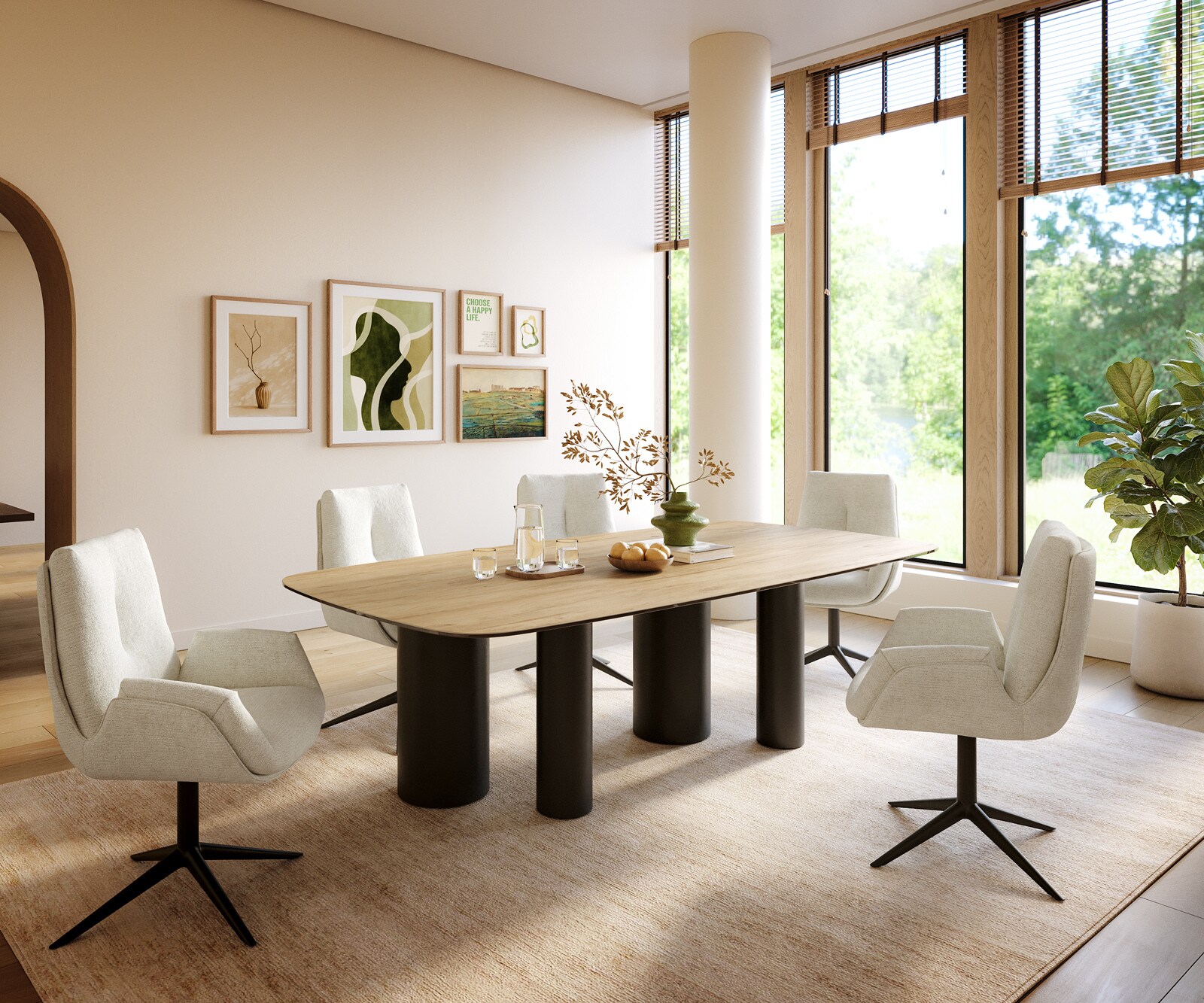 Esstisch Edge Boot 240x120 cm Keramik Laminam® Sabbia Eichefarbig Pilier Metall Schwarz 6