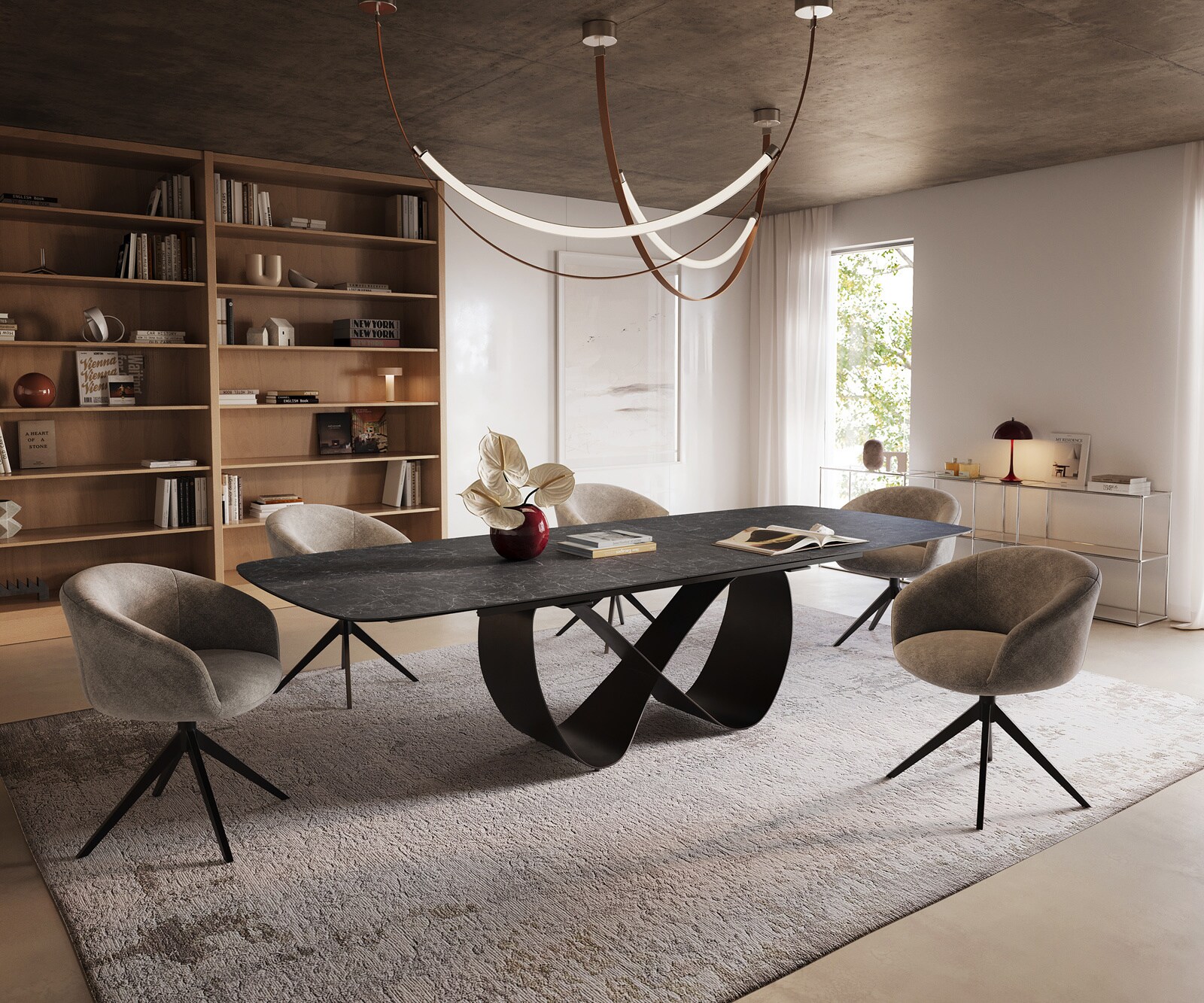 Esstisch Edge Boot 240-300x120 cm Keramik Laminam® Nero Greco Anthrazit Infinity Metall Schwarz ausziehbar 6