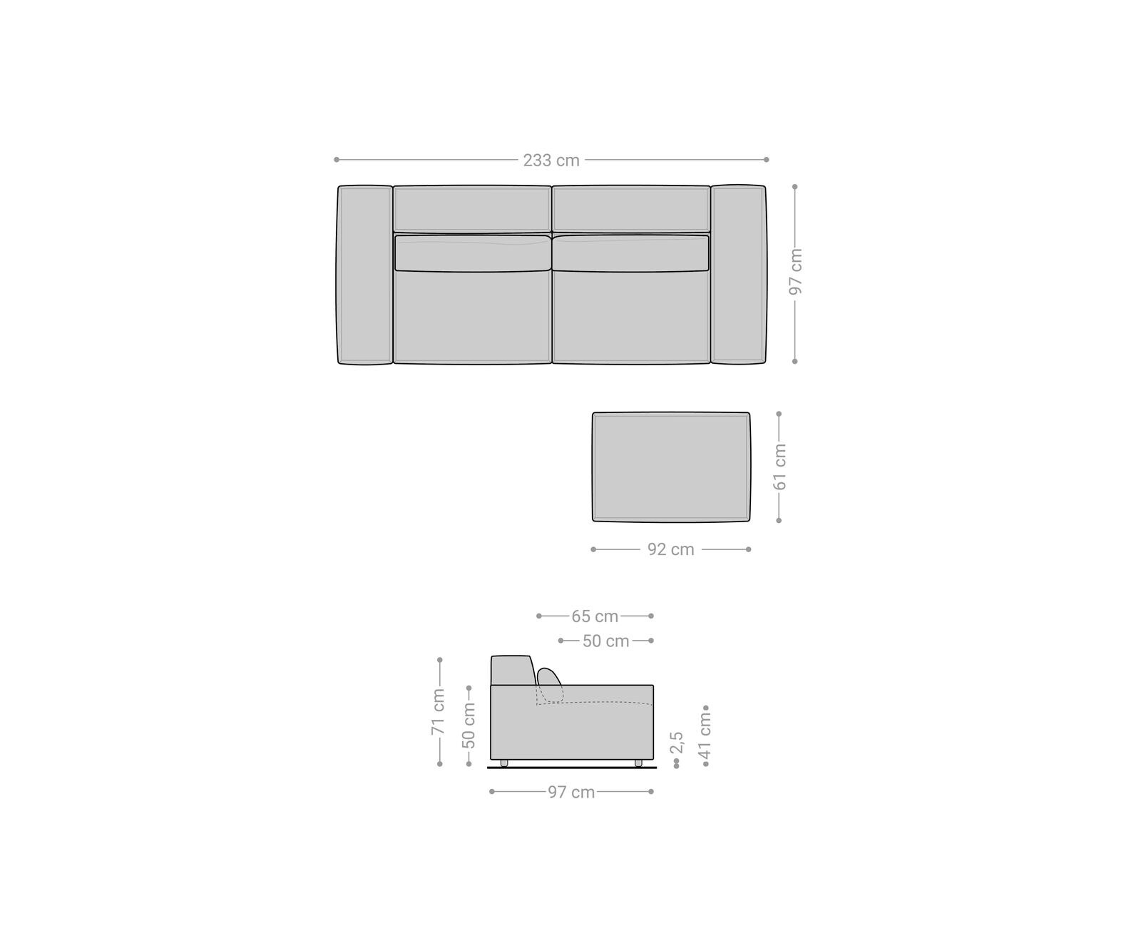 Big-Sofa Sirpio 230x95 cm Mikrofaser Khakibraun mit Hocker 7