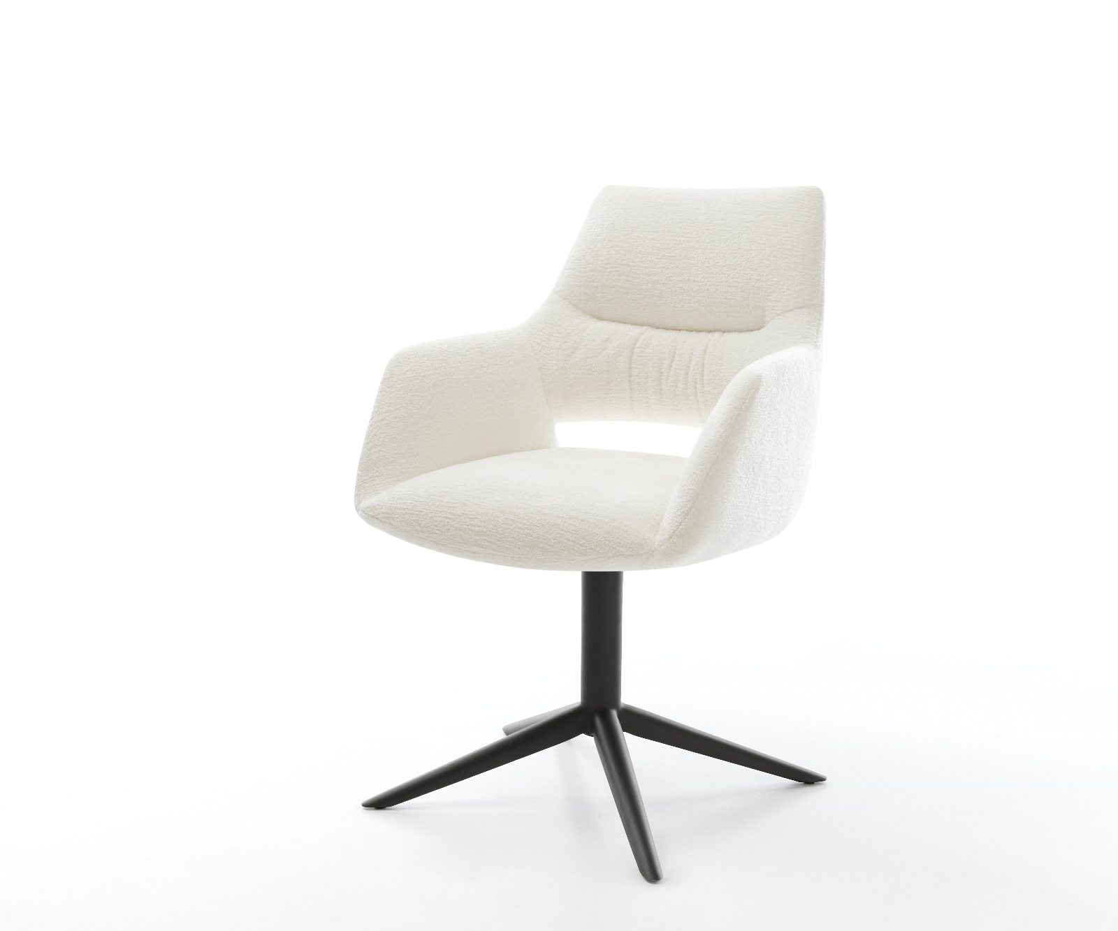 Drehstuhl Yago-Flex mit Armlehnen Bouclé Soft Beige Fußkreuz Schwarz 360° drehbar Wippfunktion Taschenfederkern