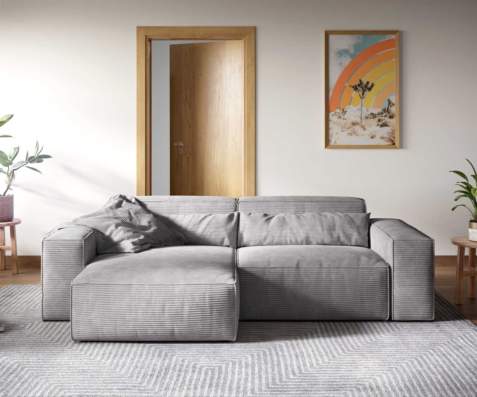 Ecksofa Sirpio XL 270x170 cm Cord Silbergrau Recamiere variabel 1