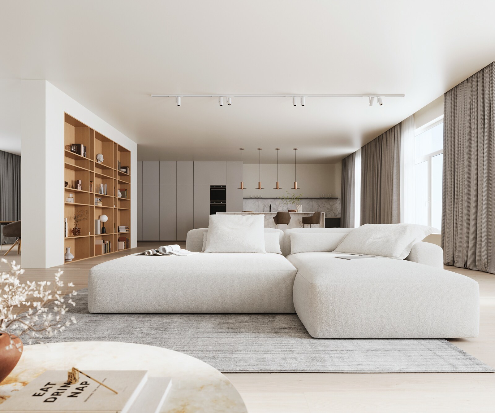 Ecksofa Freestyle 310x200 cm Bouclé Soft Beige Kappnaht 1