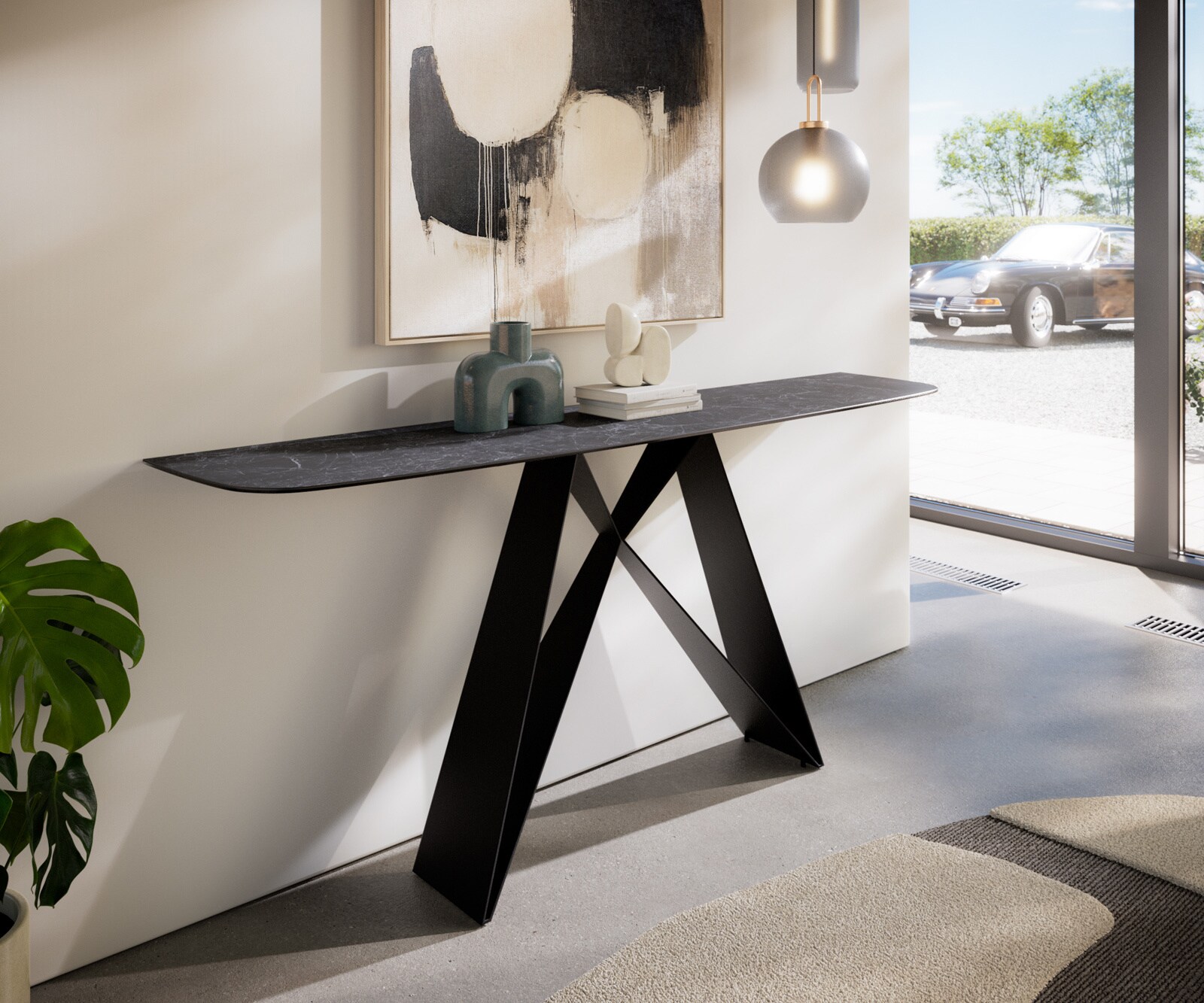 Konsolentisch Edge Boot 180x40 cm Keramik Laminam® Nero Greco Anthrazit Velio Metall Schwarz 4