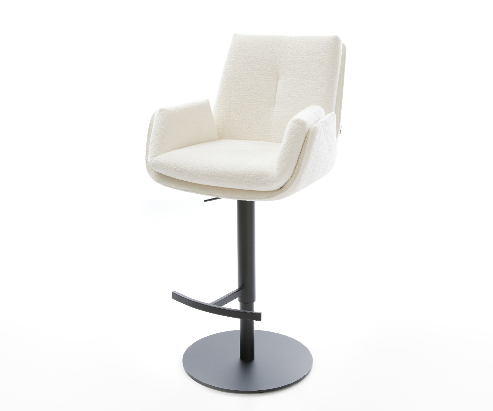Barstuhl Clea-Flex Bouclé Soft Beige Drehfuß höhenverstellbar Metall Schwarz