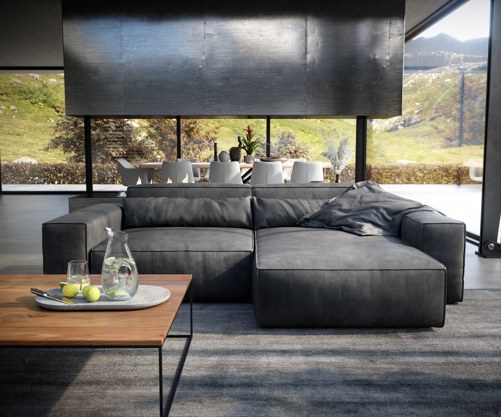 Ecksofa Sirpio XL 270x170 cm Lederimitat Vintage Anthrazit Recamiere variabel 1