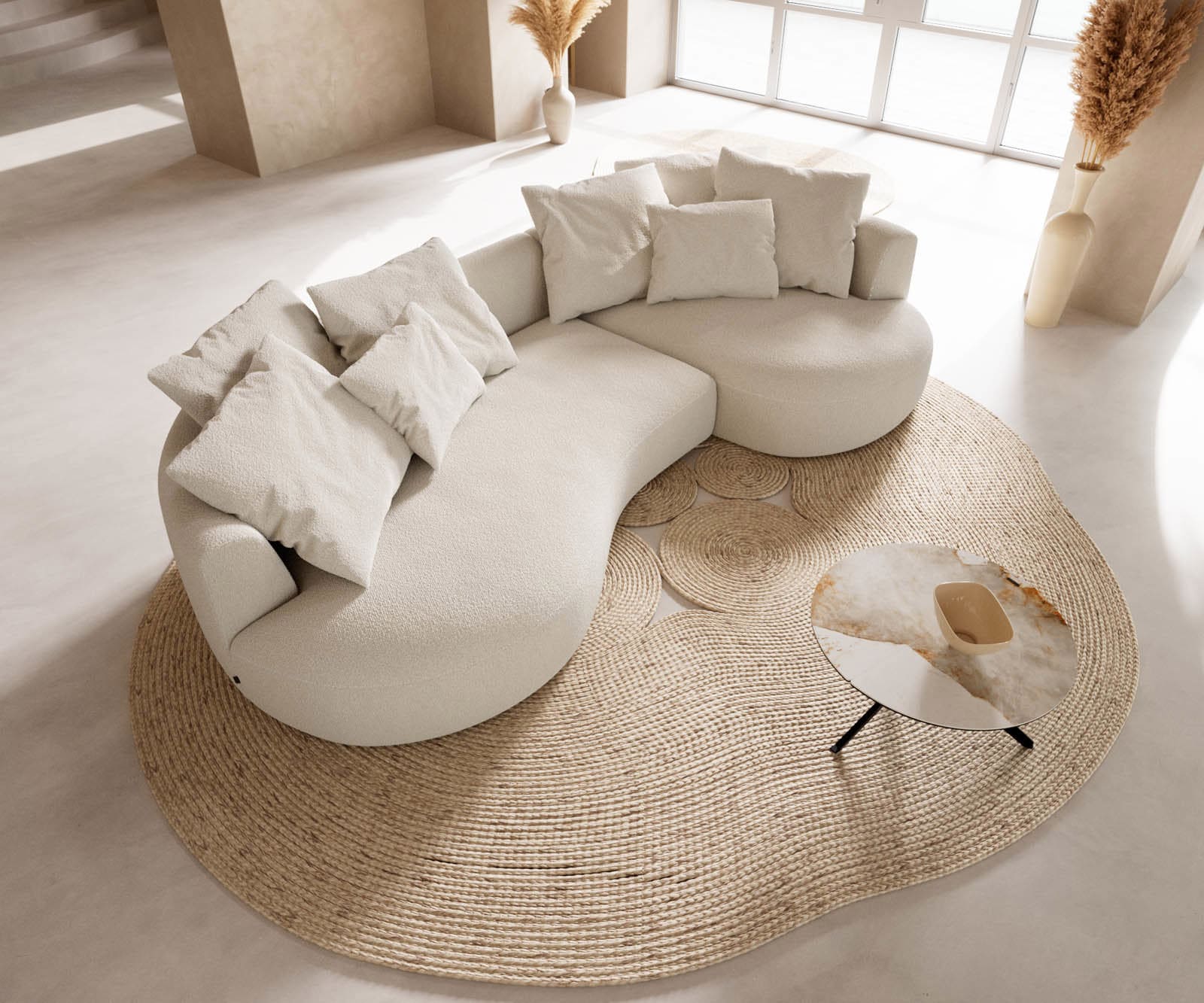Sofa Edina 330x170 cm Bouclé Creme-Weiß 2 Sofa Edina 330x170 cm Bouclé Creme-Weiß 2