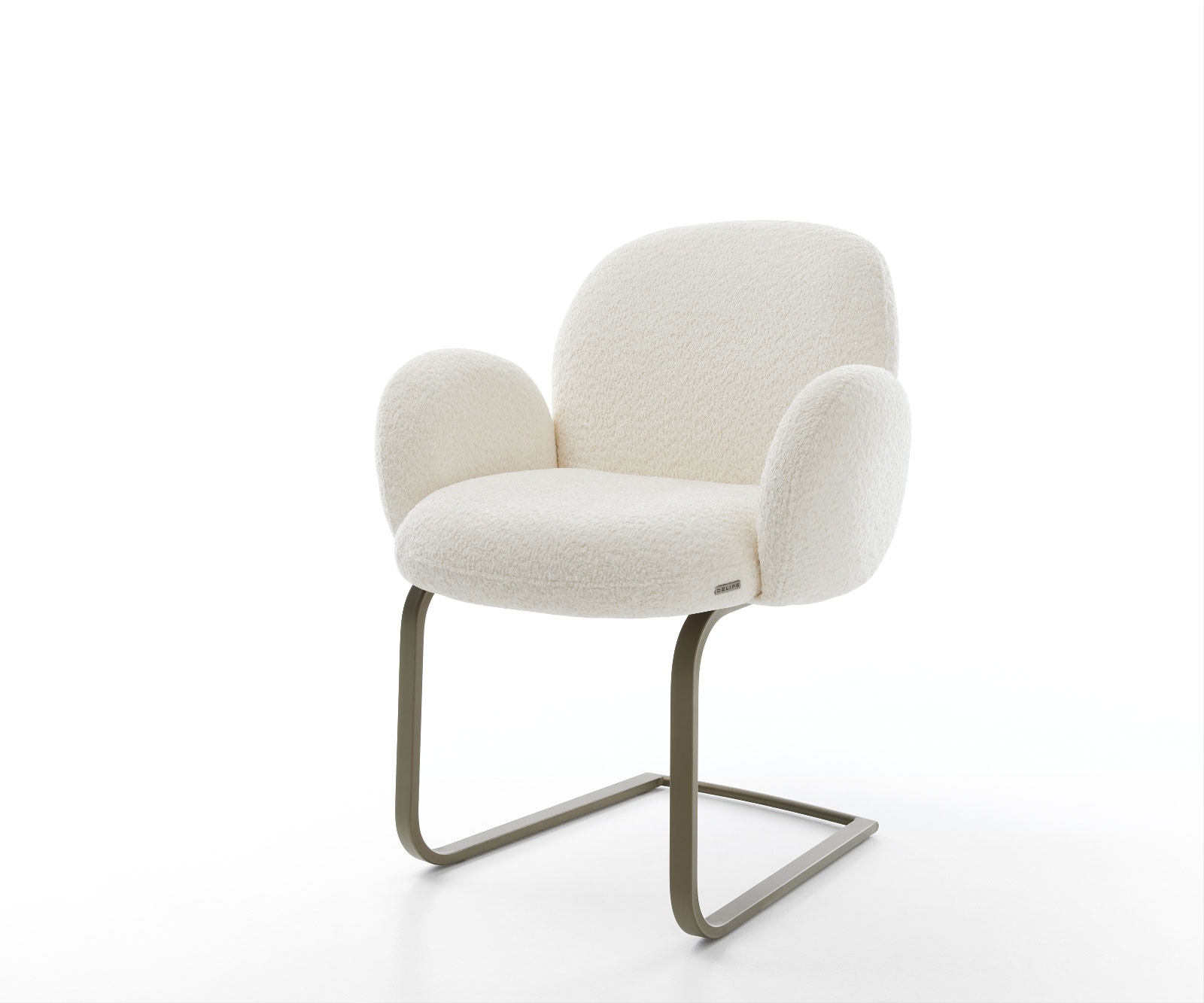 Freischwinger Nube-Flex mit Armlehnen Bouclé Weiß Freischwinger flach Effektfinish Titan Taschenfederkern