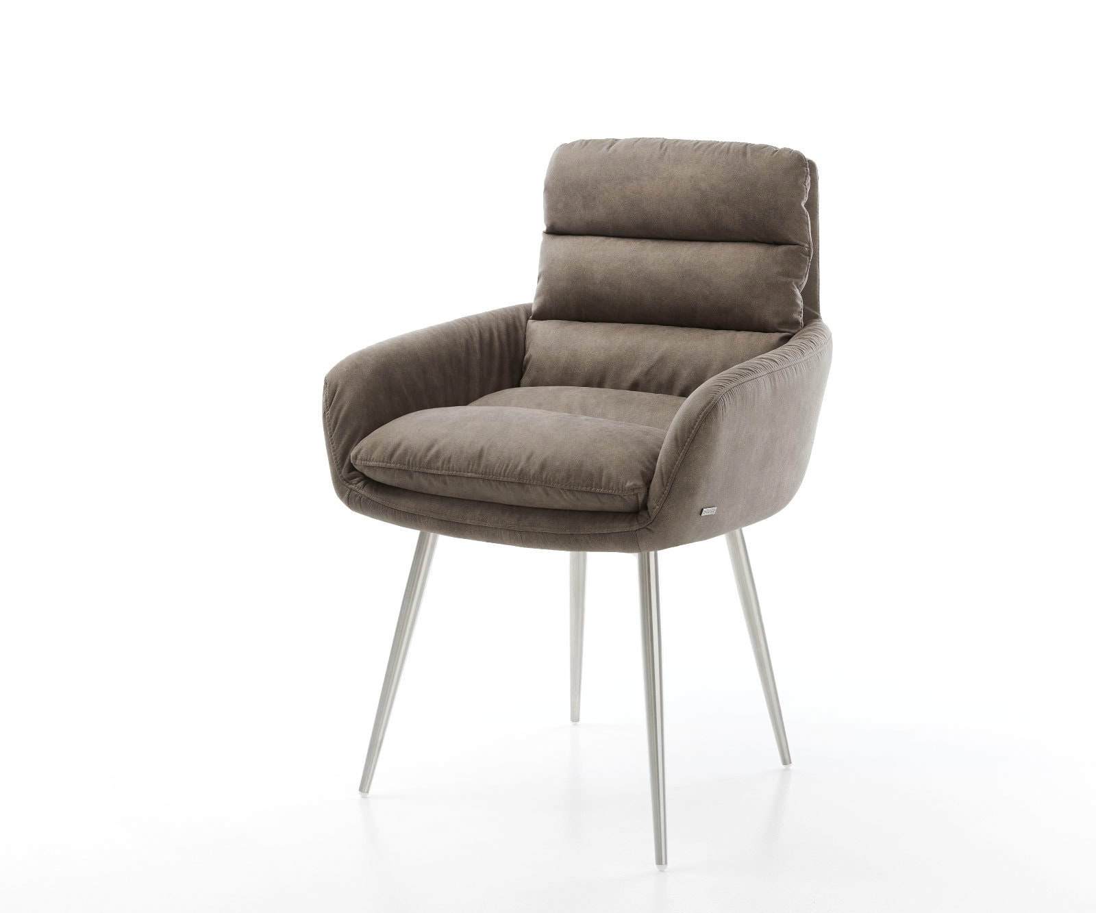 Esszimmerstuhl Abelia-Flex mit Armlehnen Mikrofaser Taupe Vintage 4-Fuß konisch Edelstahl