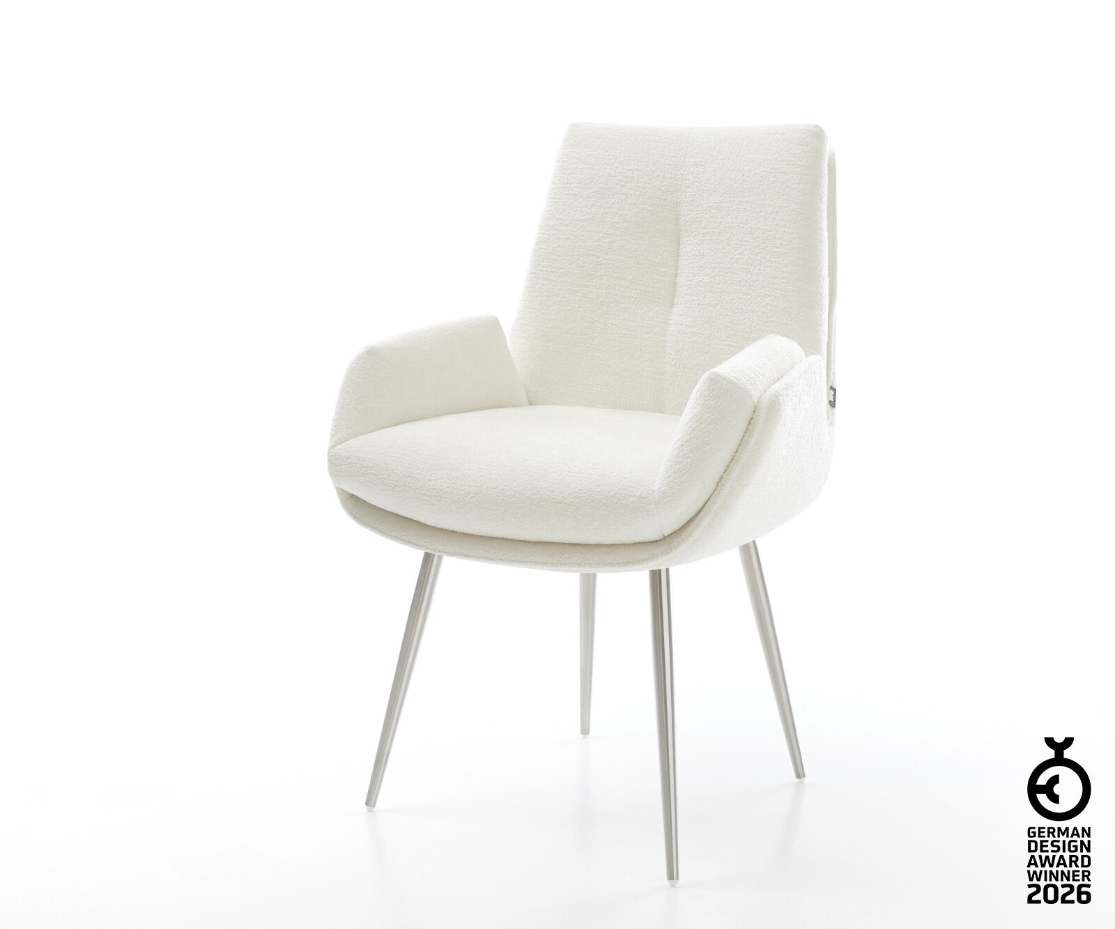 Esszimmerstuhl Clea-Flex Bouclé Soft Beige 4-Fuß konisch Edelstahl