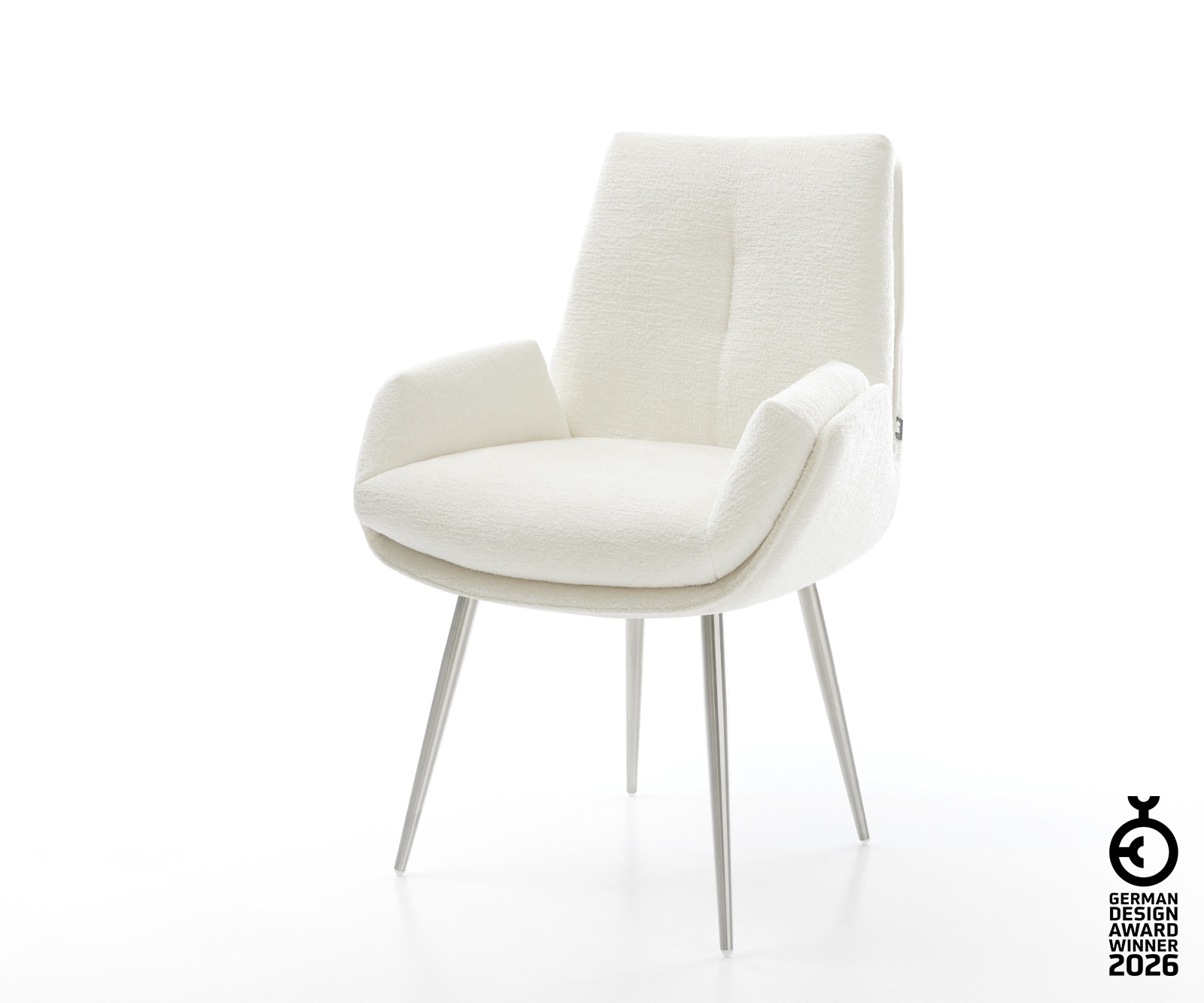 Esszimmerstuhl Clea-Flex Bouclé Soft Beige 4-Fuß konisch Edelstahl