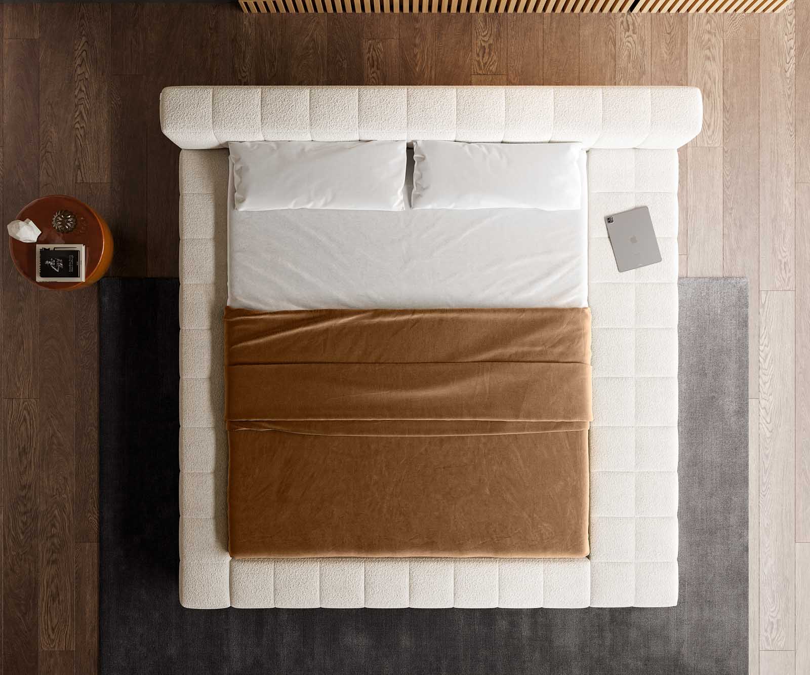 Polsterbettgestell Espazio 180x200 cm Bouclé Creme-Weiß mit Stauraum 5