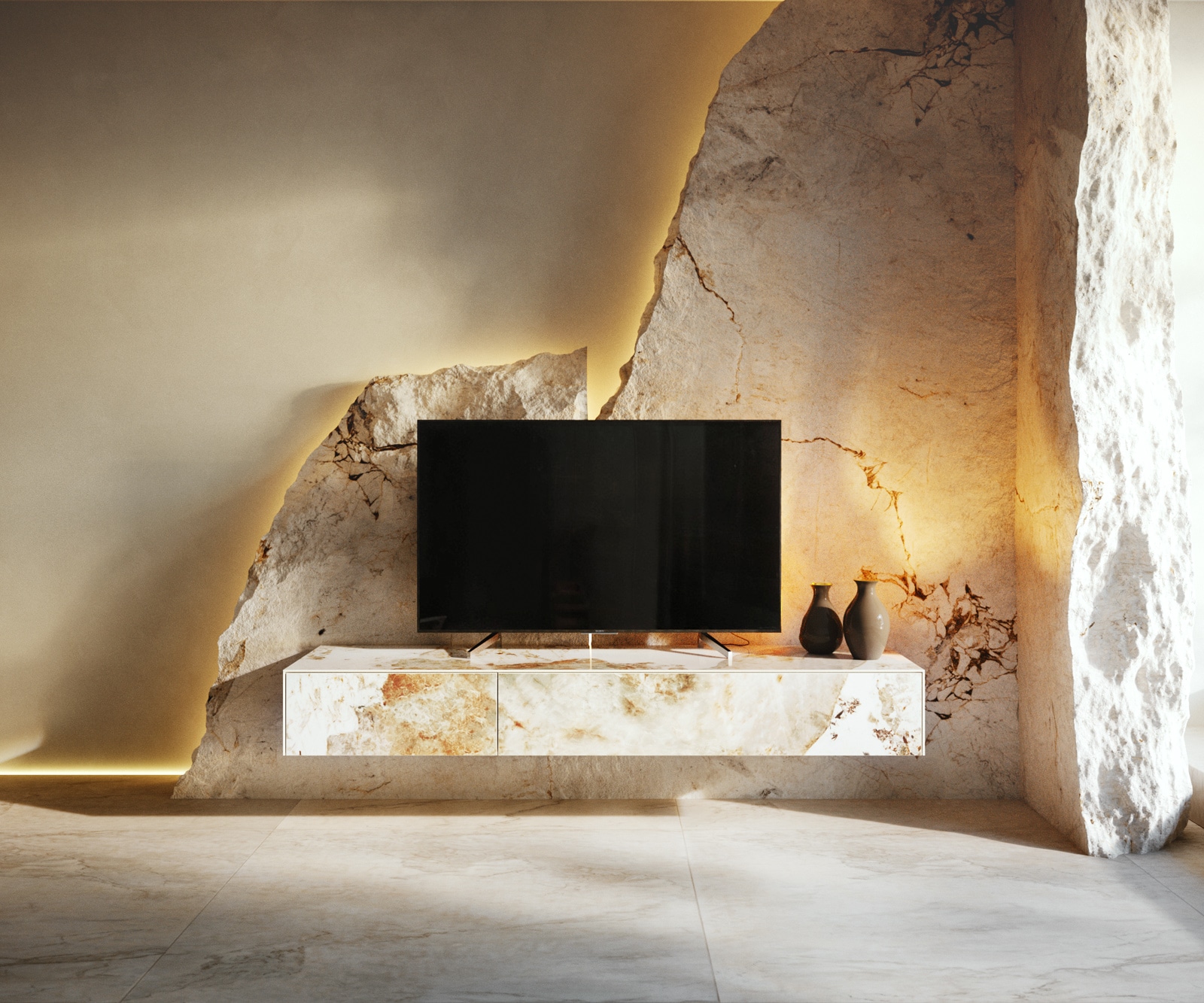 Lowboard Cuor 150 cm Keramik Minas Melange Weiß-Beige 1 Klappe 1 Schubfach Schwebend Lowboard Cuor 150 cm Keramik Minas Melange Weiß-Beige 1 Klappe 1 Schubfach Schwebend