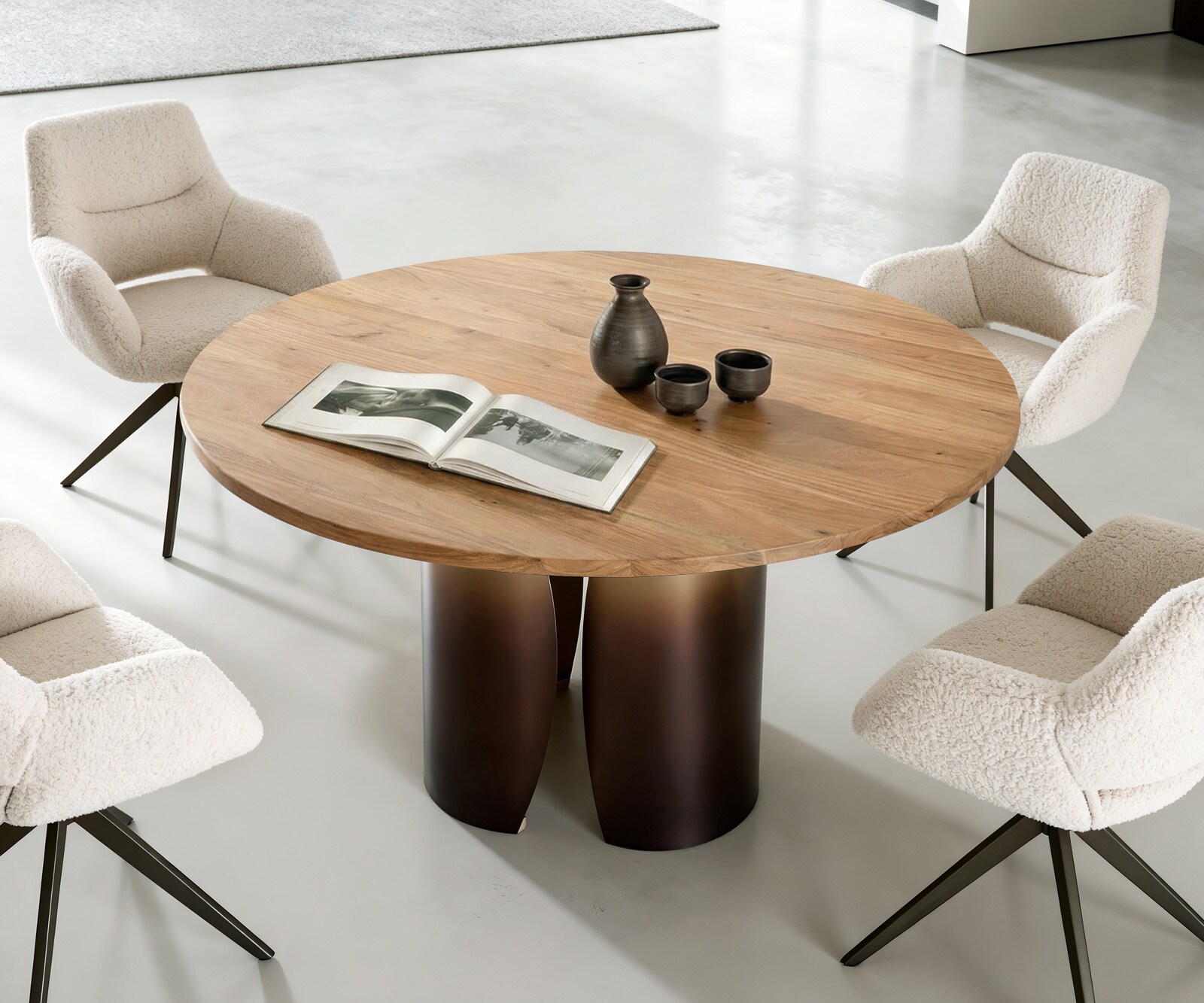 Esstisch Adenza Rund 140x140 cm Akazie Natur Metall Gold Ombre 1