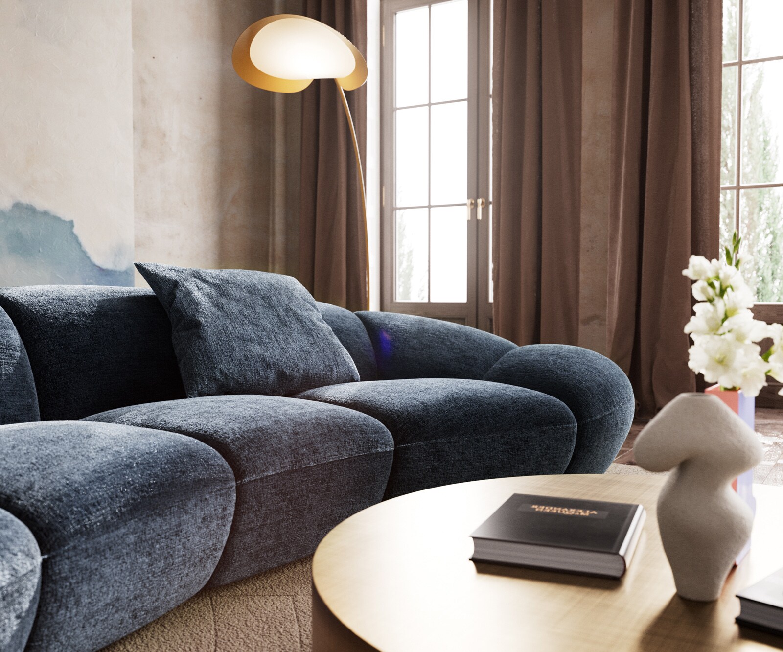 Big-Sofa Lunna 360x175 cm Chenille Blau 2 Kissen 4