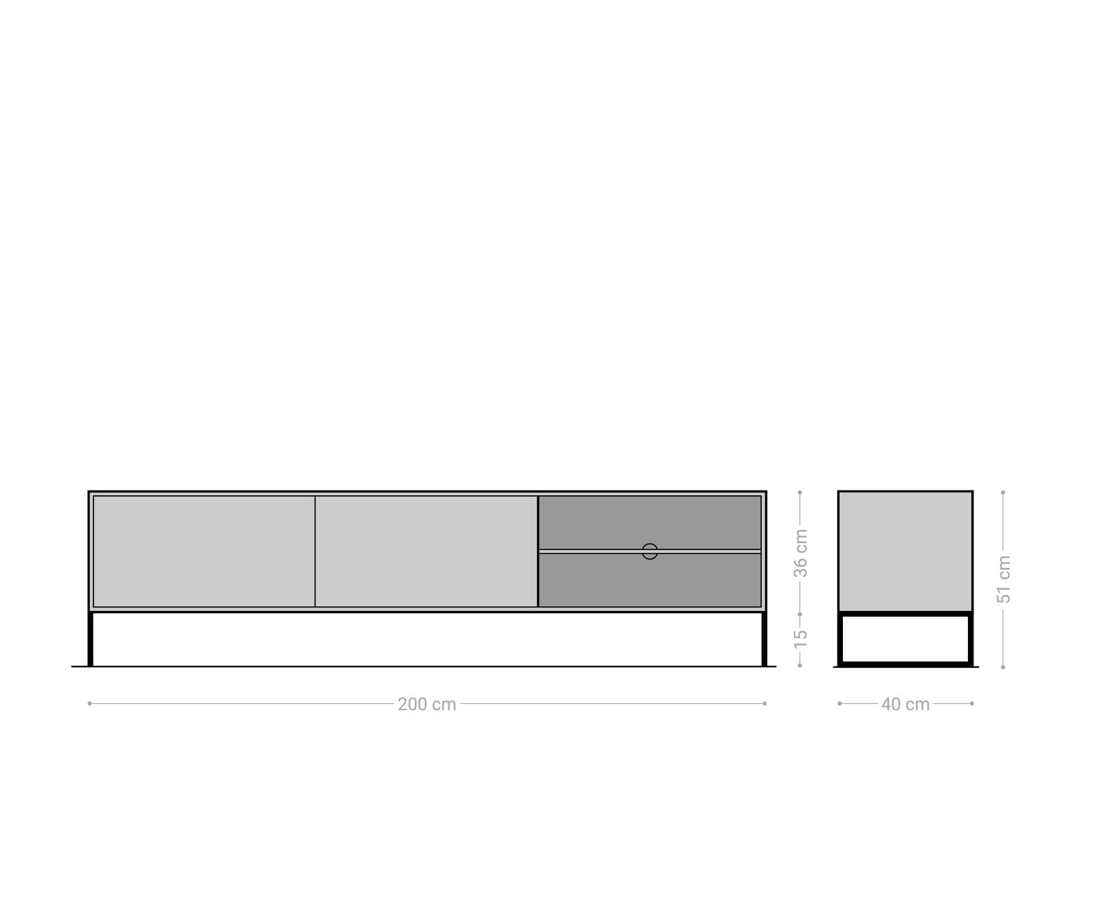 Lowboard Vaag 200 cm Sheesham Natur Mango Schwarz 2 Türen 2 Fächer 8