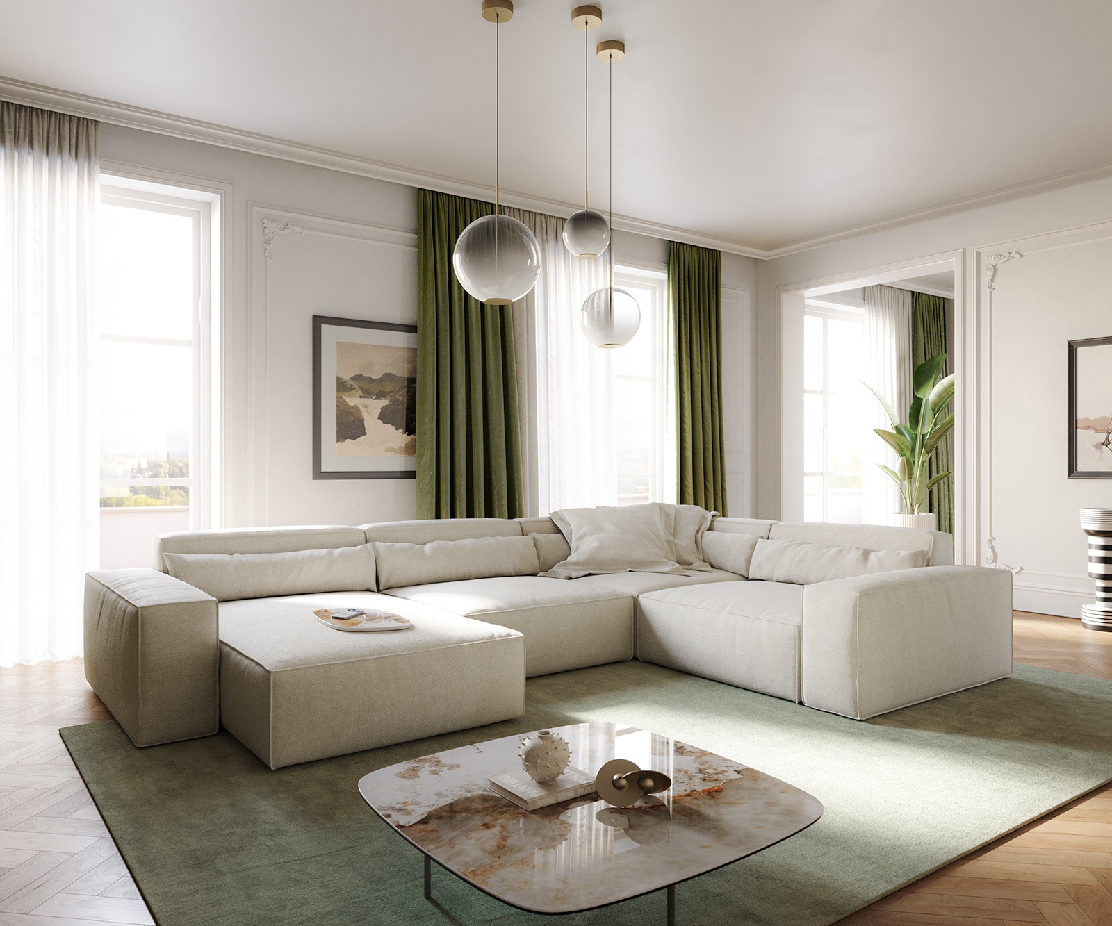 Wohnlandschaft Sirpio XL 360x260 cm Strukturstoff Soft Beige Recamiere variabel