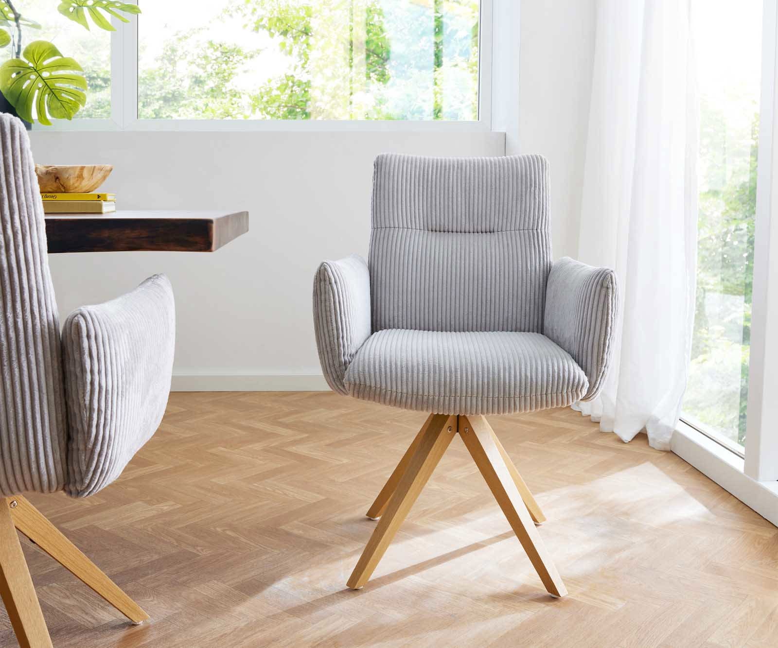 Drehstuhl Jova-Flex mit Armlehnen Cord Silbergrau Holzgestell kantig Natur 180° drehbar Taschenfederkern 1 Drehstuhl Jova-Flex mit Armlehnen Cord Silbergrau Holzgestell kantig Natur 180° drehbar Taschenfederkern 1