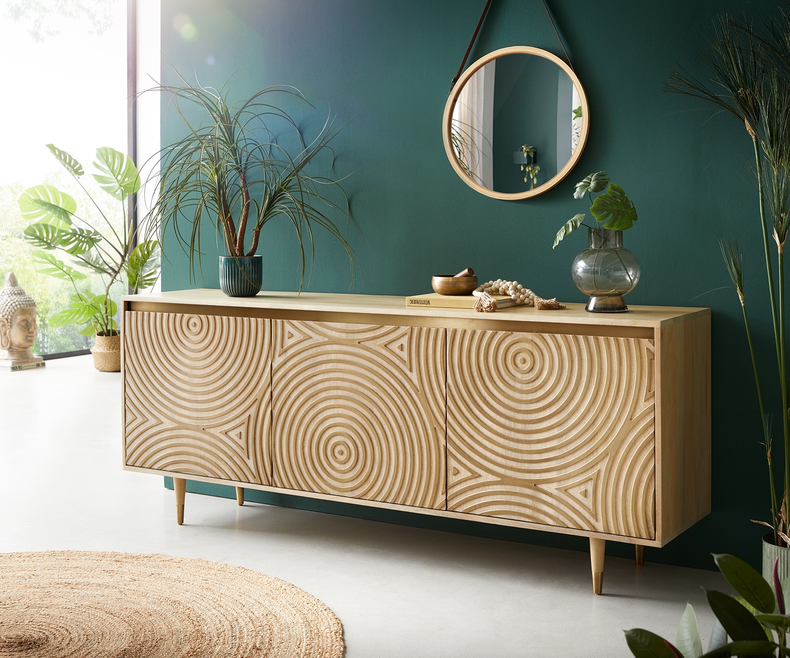Kommode Budaya 175 cm Mango Natur 3 Türen Fuß rund Kommode Budaya 175 cm Mango Natur 3 Türen Fuß rund