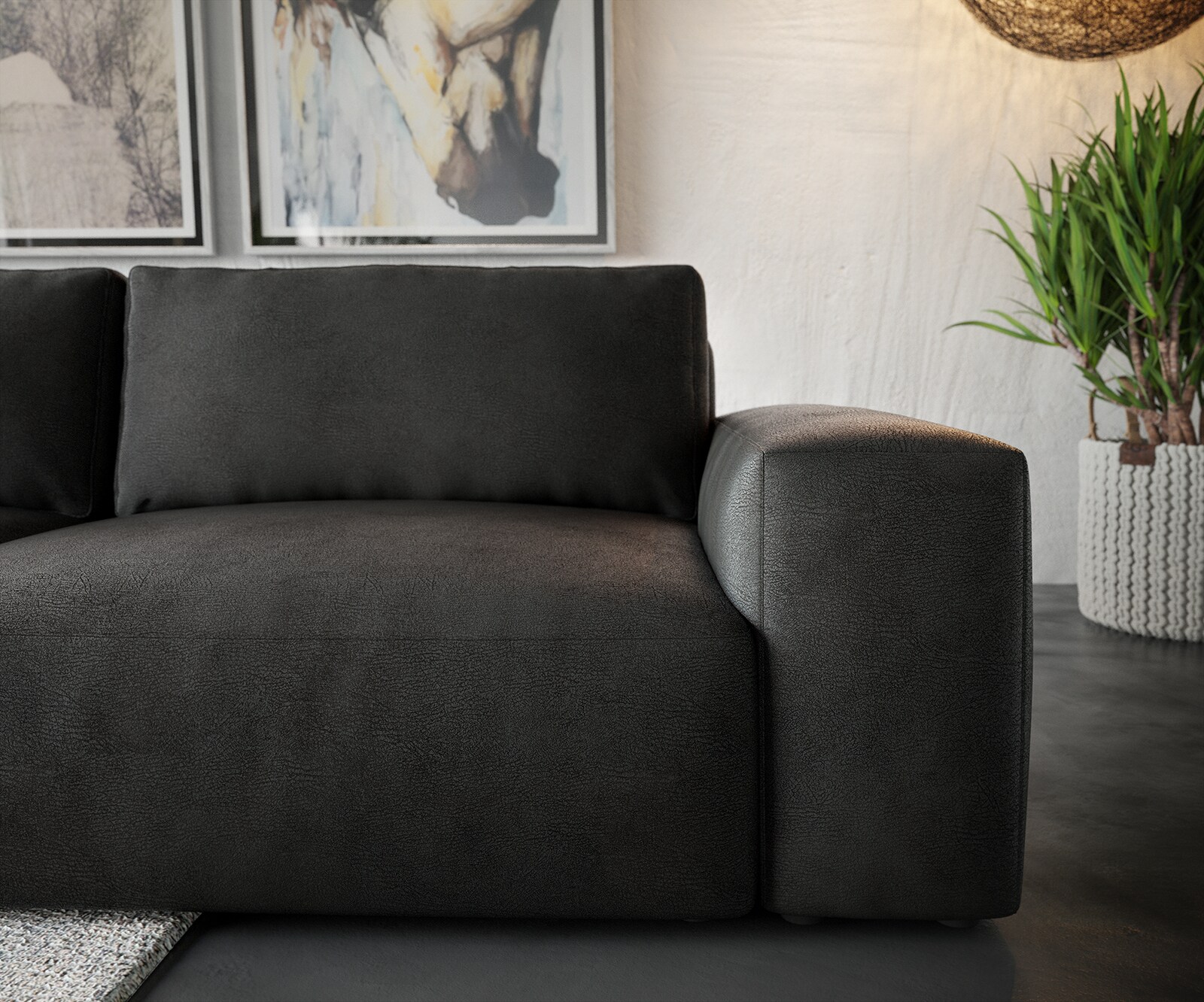 Ecksofa Lanzo XL 380x180 cm Lederimitat Vintage Anthrazit Recamiere variabel 4