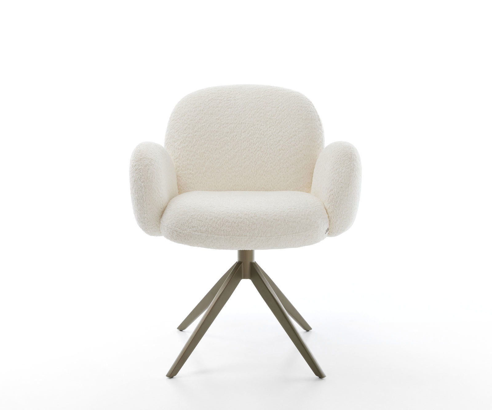 Drehstuhl Nube-Flex mit Armlehnen Bouclé Weiß Kreuzgestell breit Effektfinish Titan 360° drehbar Wippfunktion Taschenfederkern 1