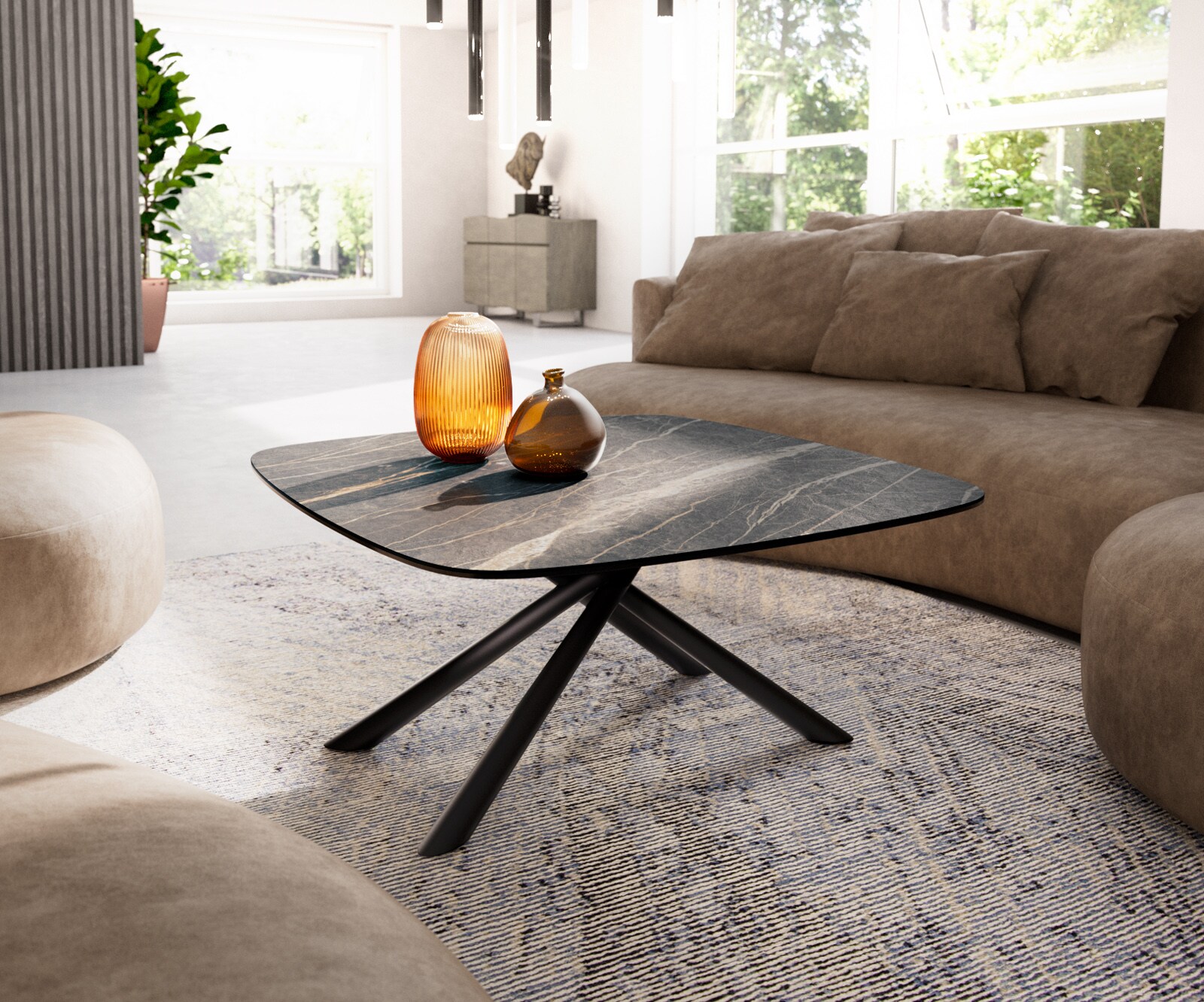 Couchtisch Edge Boot 90x90 cm Keramik Laminam® Noir Desir Braun Sarity Meta günstig online kaufen