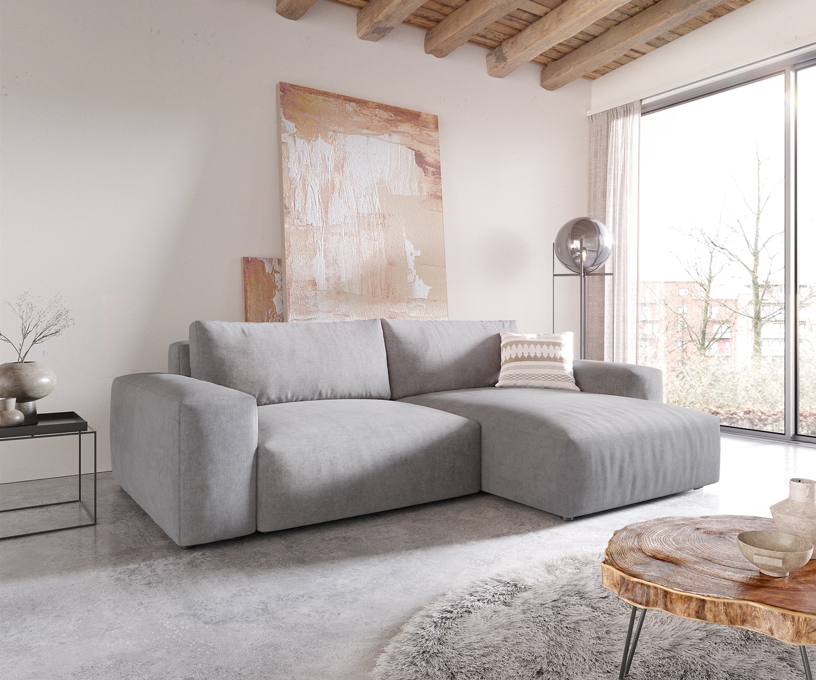 Ecksofa Lanzo XL 270x180 cm Mikrofaser Grau Recamiere variabel Ecksofa Lanzo XL 270x180 cm Mikrofaser Grau Recamiere variabel