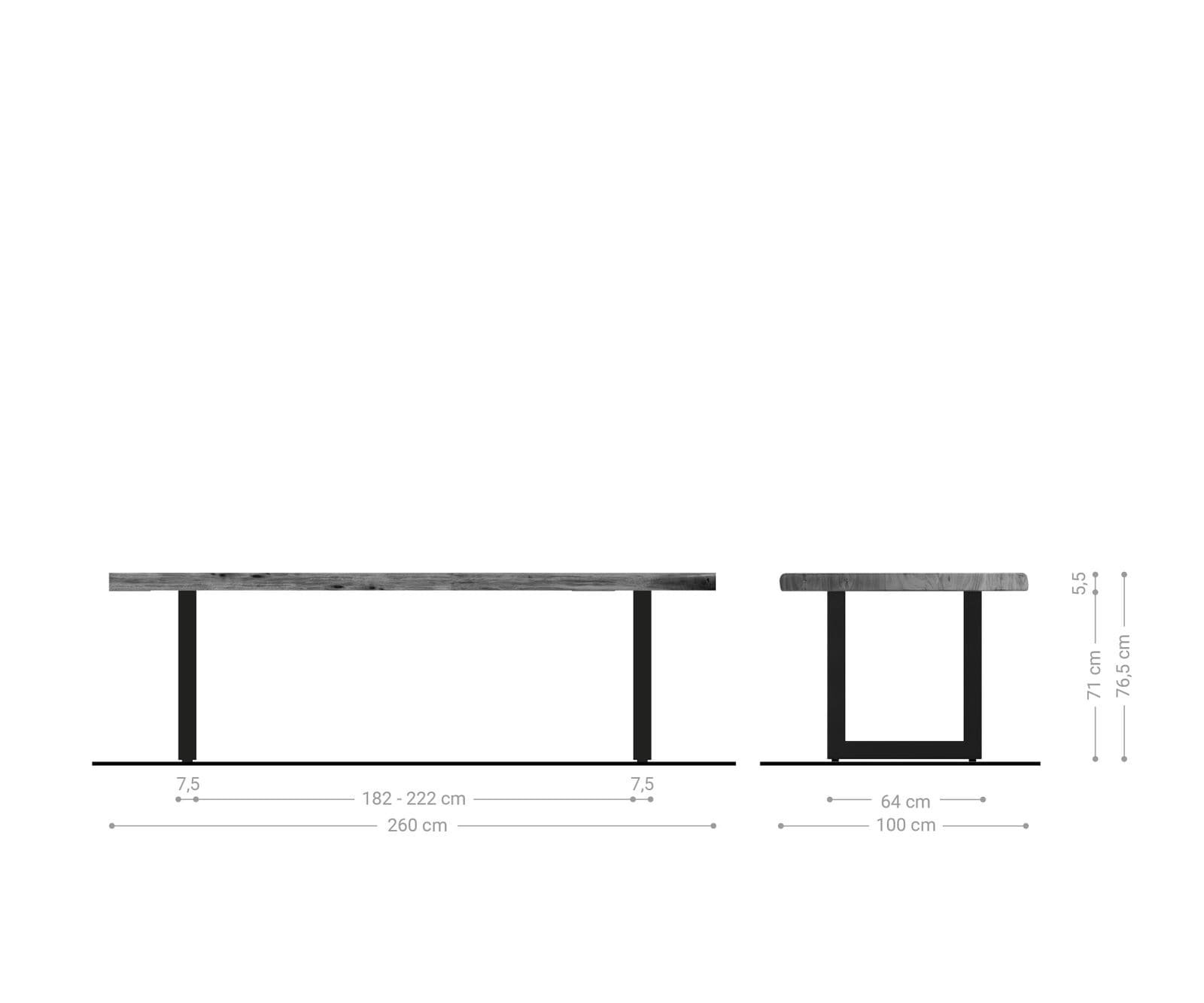 Esstisch Edge 260x100 XL Akazie Platin Edelstahl Breit Live-Edge 6