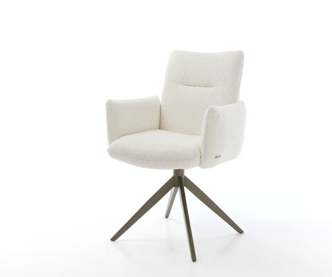 Drehstuhl Jova-Flex mit Armlehnen Bouclé Weiß Kreuzgestell breit Effektfinish Titan 360° drehbar Wippfunktion Taschenfederkern