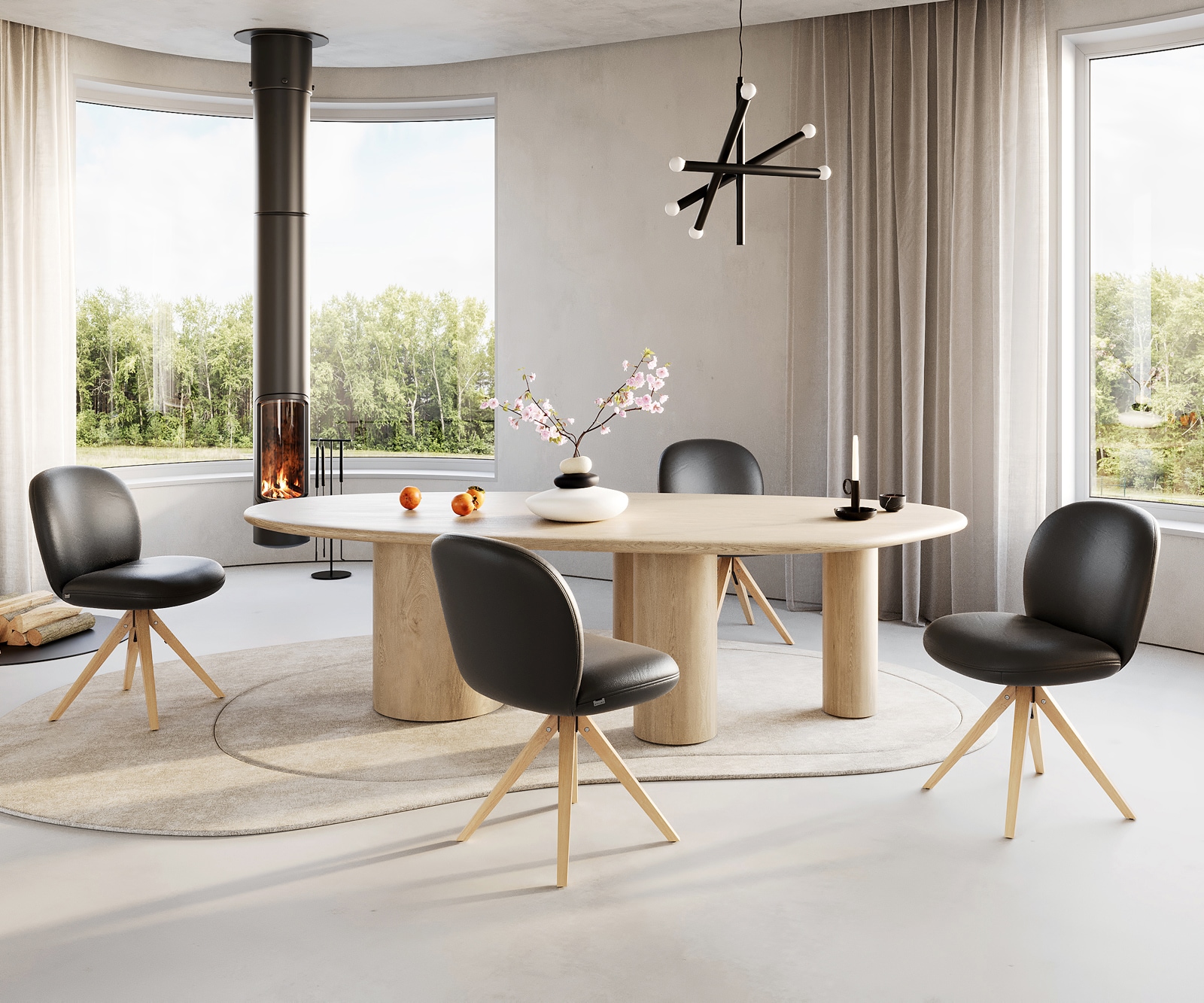 Drehstuhl Nube-Flex Echt-Leder Schwarz Holzgestell kantig Natur 180° drehbar Taschenfederkern 3 Drehstuhl Nube-Flex Echt-Leder Schwarz Holzgestell kantig Natur 180° drehbar Taschenfederkern 3