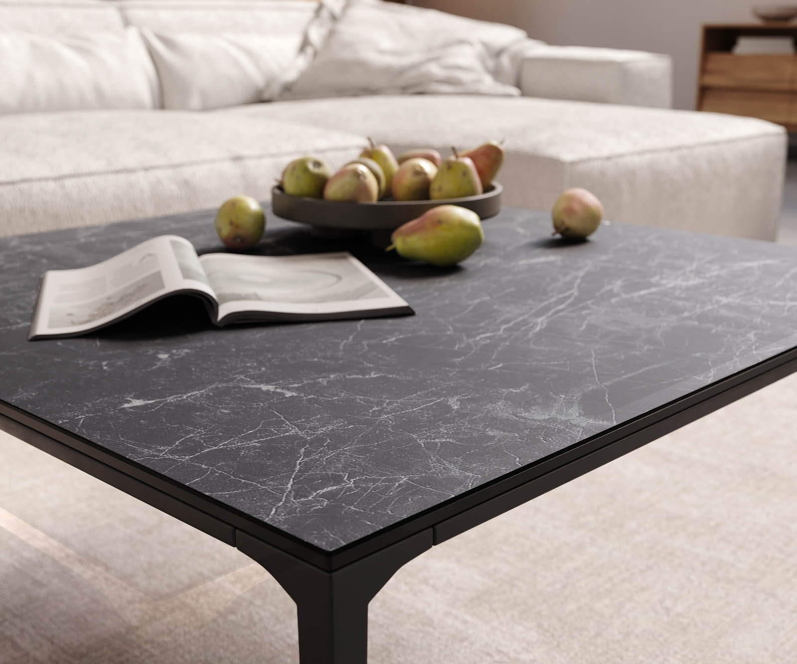 Couchtisch Levente 85x85 cm Keramik Laminam® Nero Greco Anthrazit Gestell Metall Schwarz 5