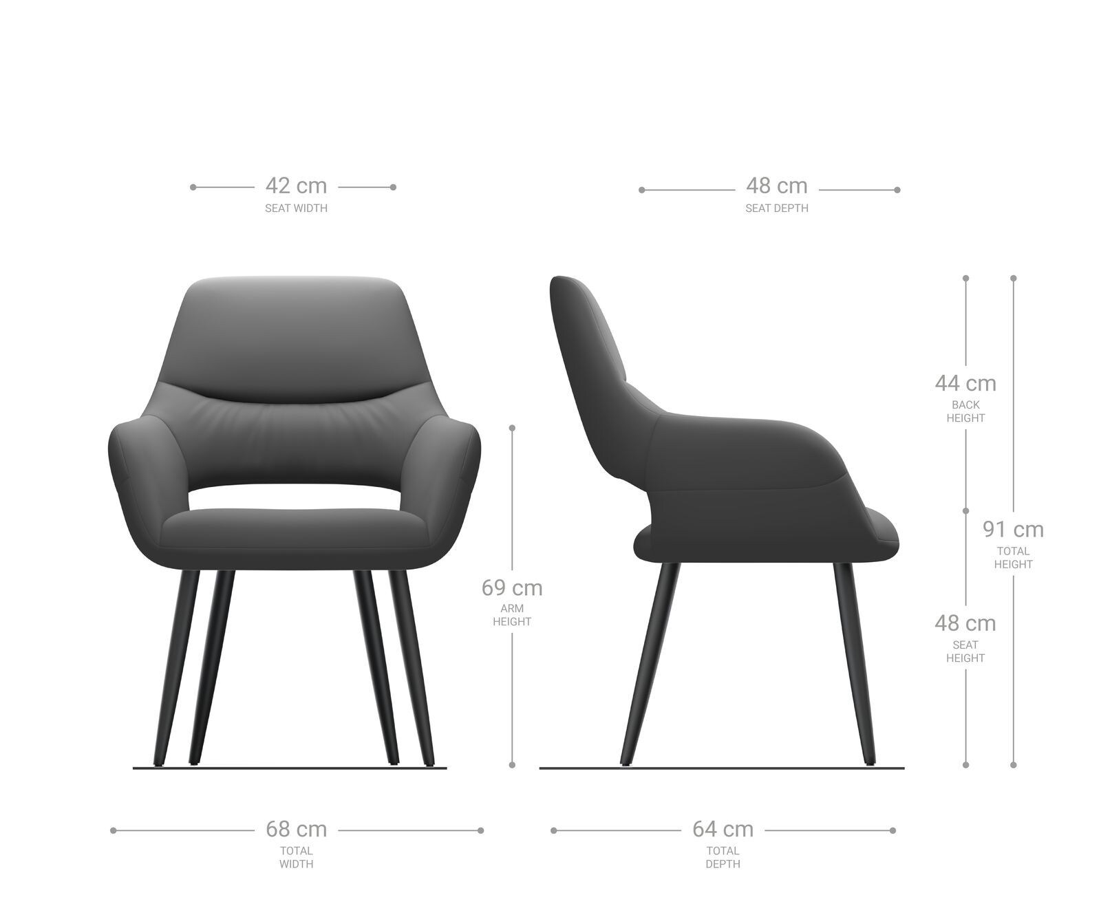 Esszimmerstuhl Yago-Flex mit Armlehnen Mikrofaser Taupe Vintage 4-Fuß konisch Schwarz Taschenfederkern 6