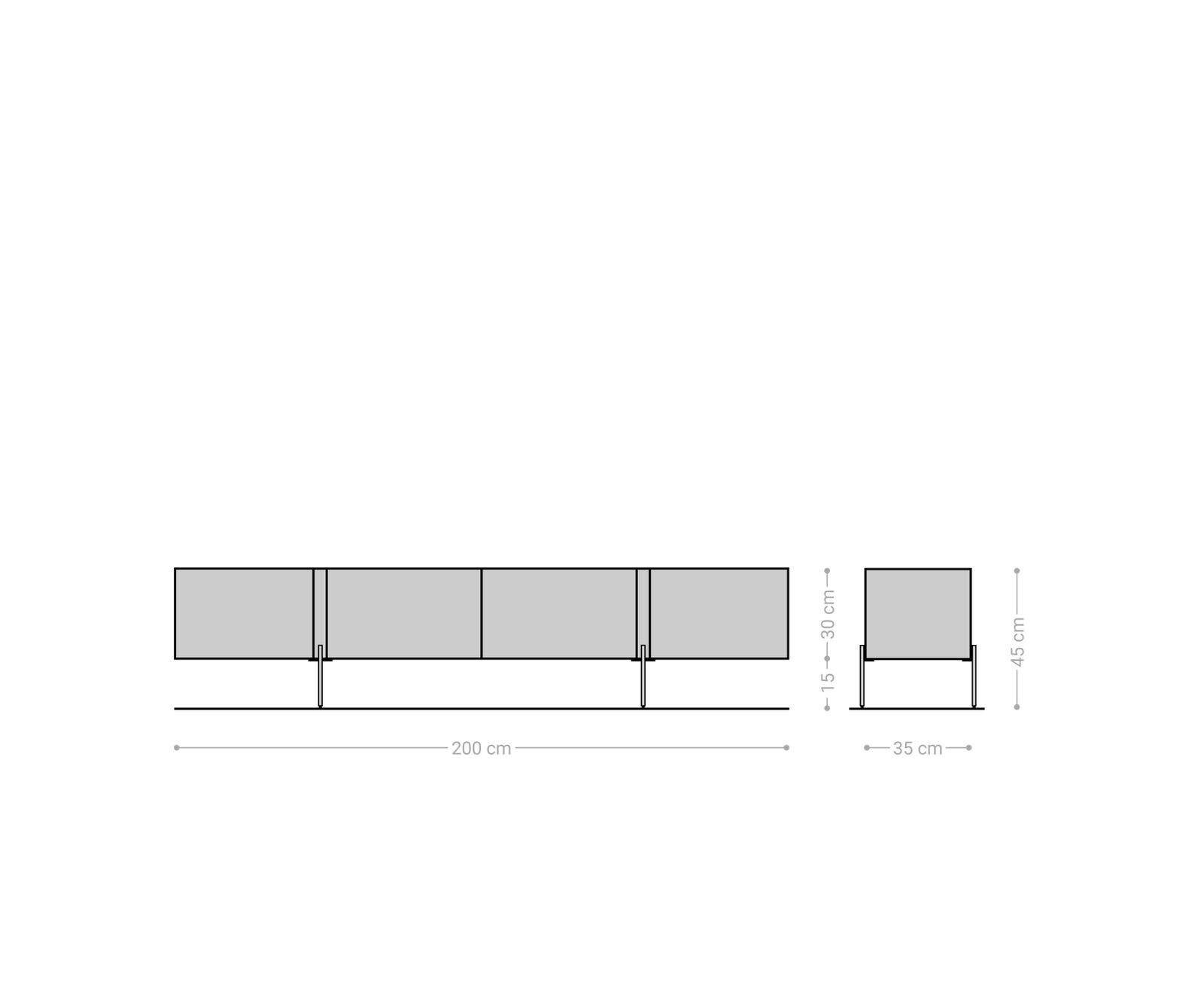 Lowboard Secara 200 cm Akazie Natur 4 Türen Marmor Füße Edelstahl 5