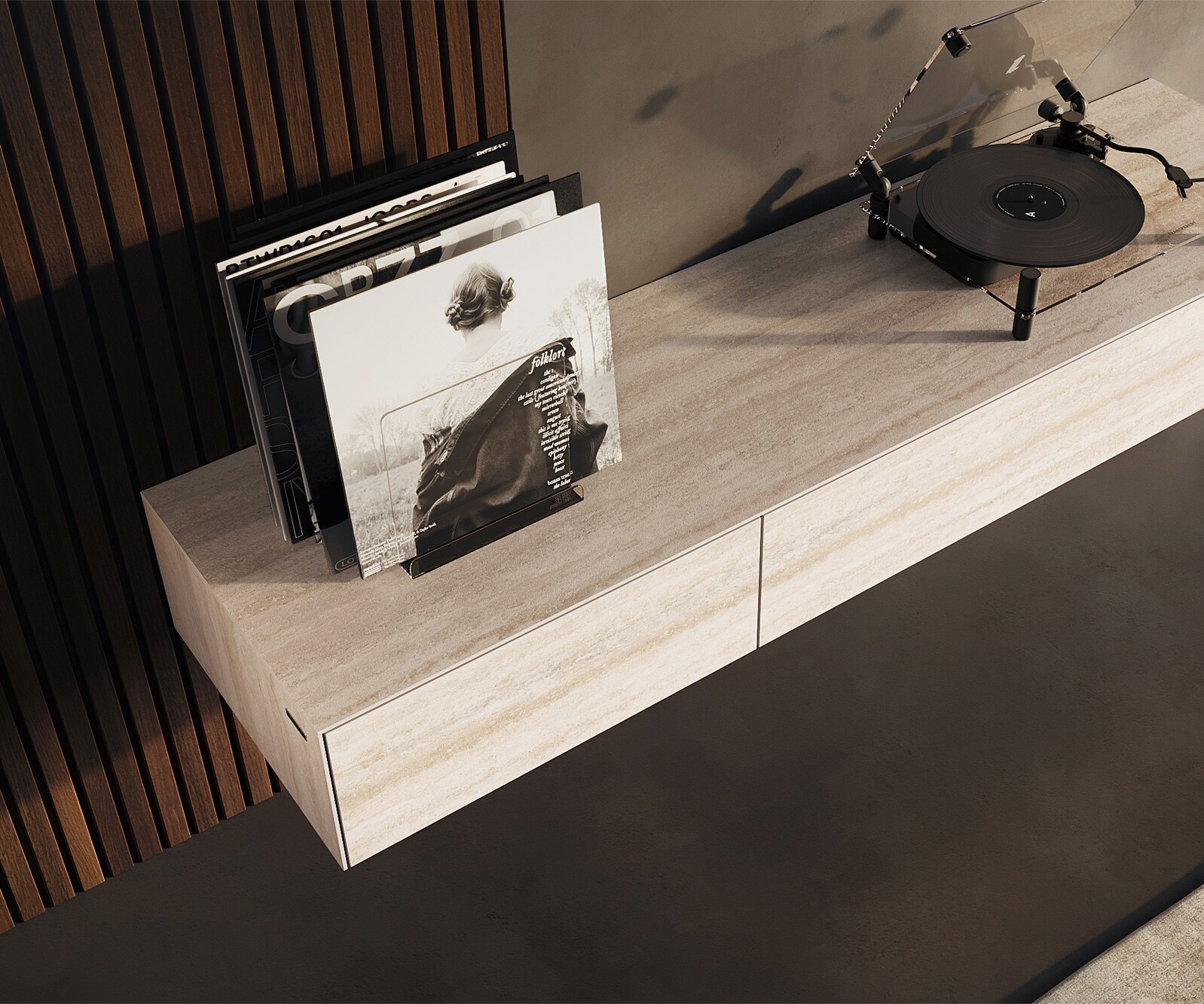 Lowboard Cuor 150 cm Keramik Laminam® Travertino Bianco Creme-Weiß 1 Klappe 1 Schubfach Schwebend 3