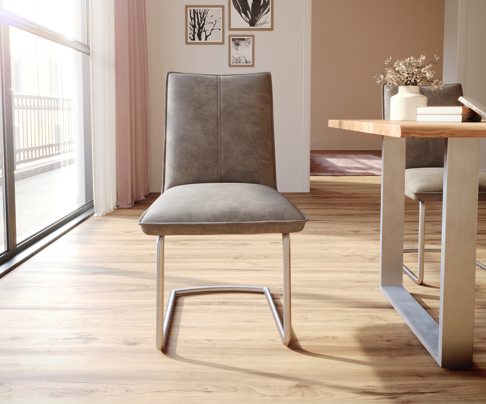 Freischwinger Lelio-Flex Mikrofaser Taupe Vintage Freischwinger rund Edelstahl Taschenfederkern 1 Freischwinger Lelio-Flex Mikrofaser Taupe Vintage Freischwinger rund Edelstahl Taschenfederkern 1