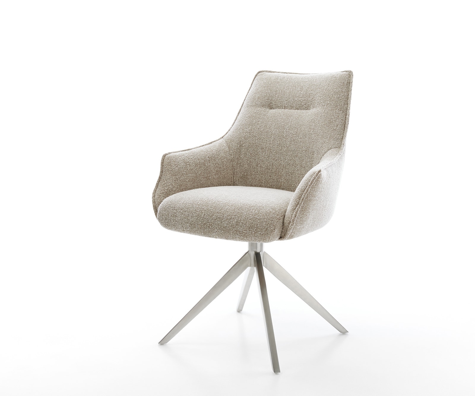 Drehstuhl Alja-Flex mit Armlehnen Webstoff Soft Beige Kreuzgestell breit Edelstahl 360° drehbar Taschenfederkern