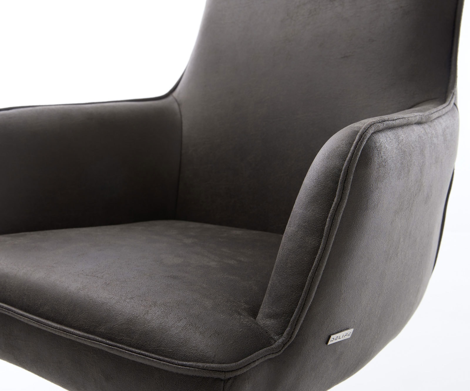 Drehstuhl Heira-Flex mit Armlehnen Mikrofaser Anthrazit Vintage Kreuzgestell breit Edelstahl 360° drehbar Wippfunktion Taschenfederkern 3