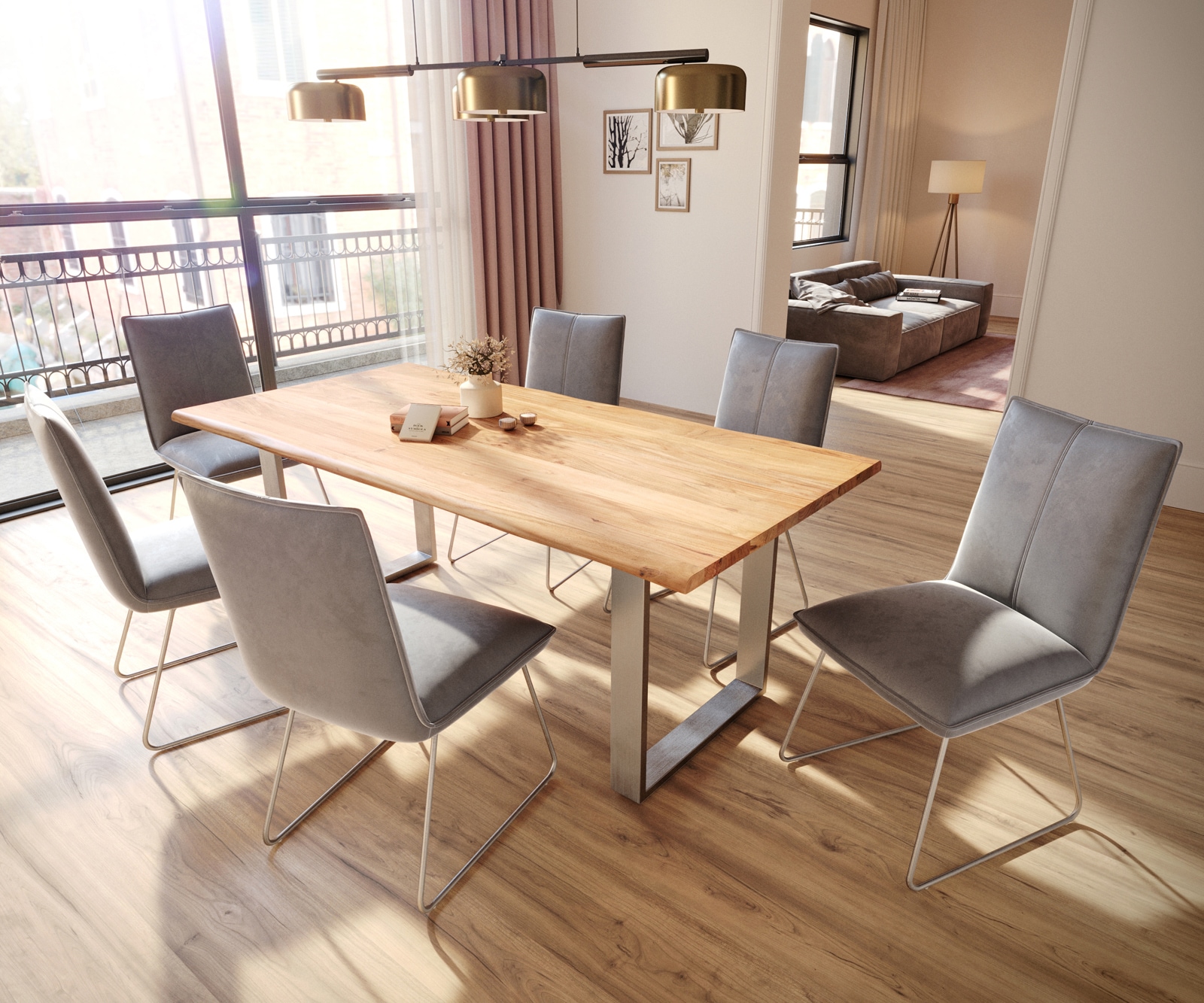 Esszimmerstuhl Lelio-Flex Samt Grau Kufengestell Edelstahl Taschenfederkern 3 Esszimmerstuhl Lelio-Flex Samt Grau Kufengestell Edelstahl Taschenfederkern 3