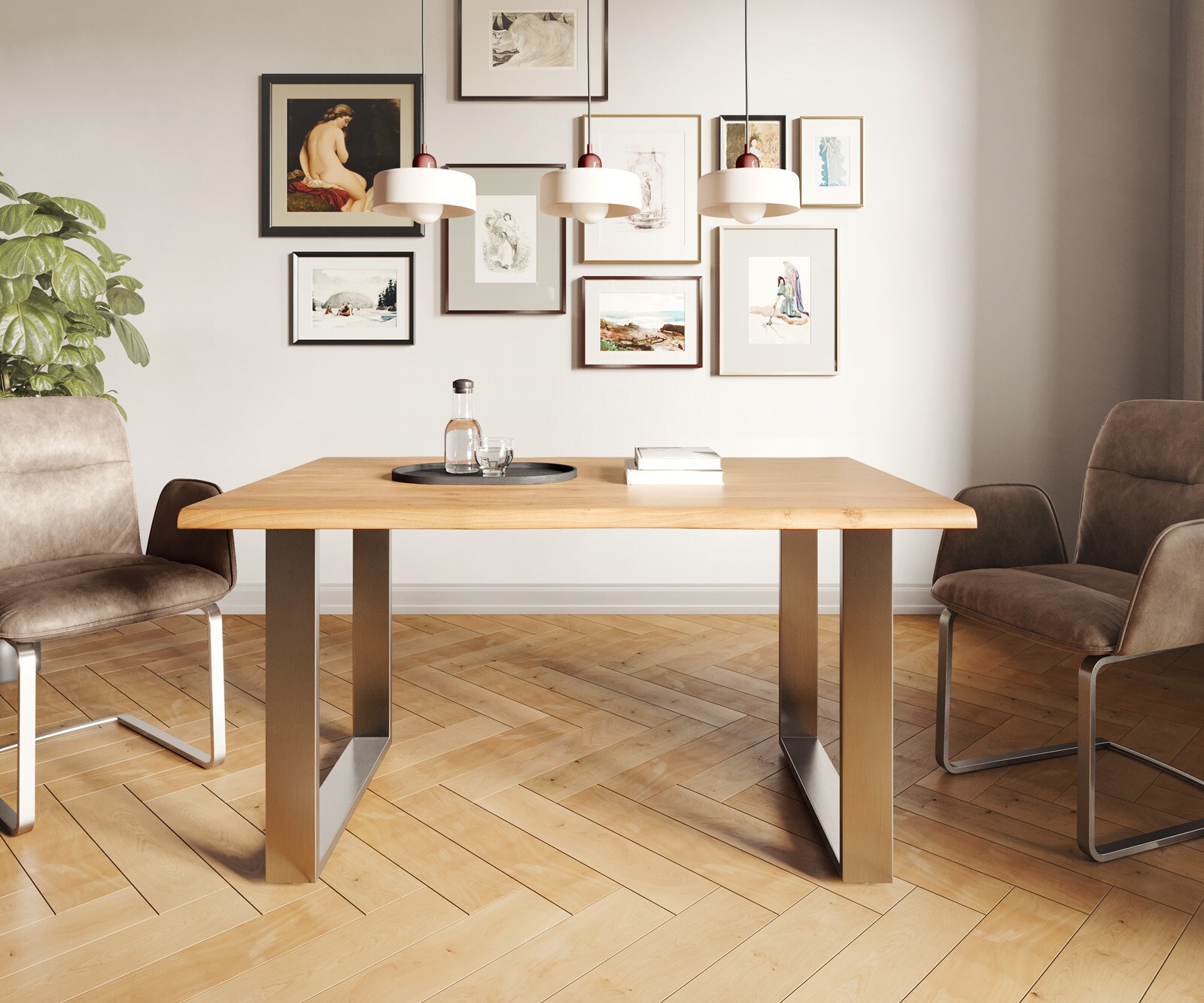 Esstisch Edge 140x90 Akazie Natur Edelstahl Schmal Live-Edge 2