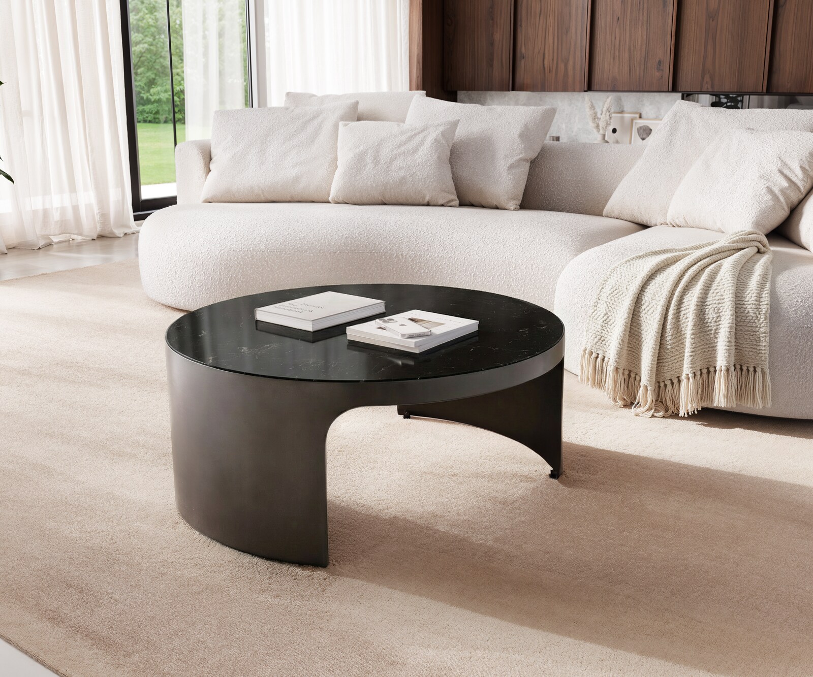 Couchtisch Alerio 90x90 cm Marmor Schwarz Silber Metall Black Antique