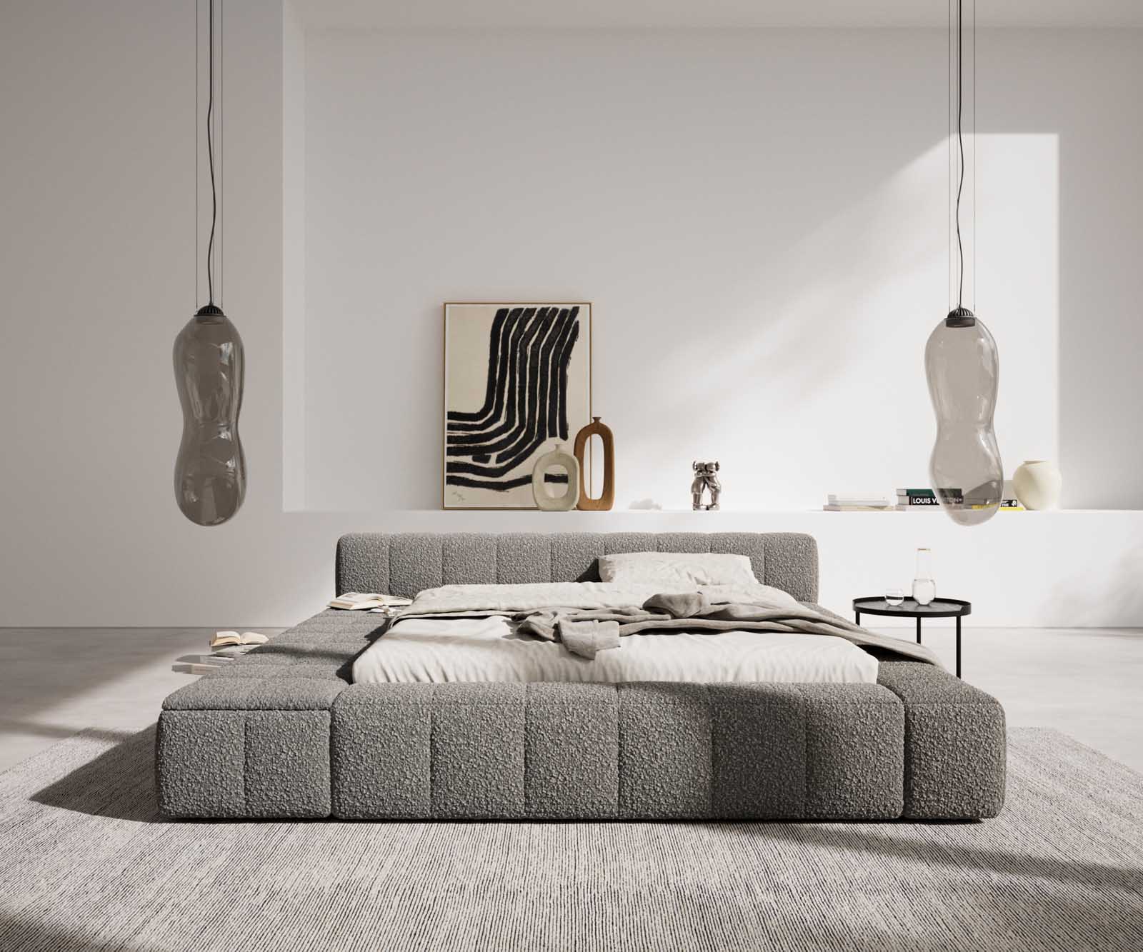 Polsterbettgestell Espazio 140x200 cm Bouclé Silbergrau mit Stauraum 3