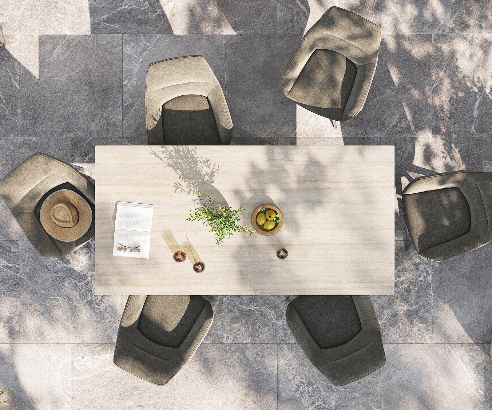 Outdoortisch Edge 200x100 cm Keramik Laminam® Travertino Bianco Creme-Weiß Kreuzgestell Rechteck Edelstahl 3