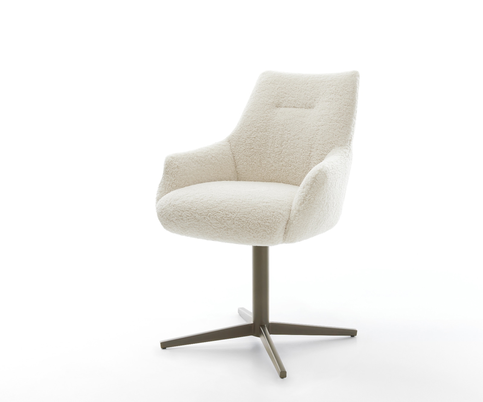 Drehstuhl Alja-Flex mit Armlehnen Teddystoff Beige Fußkreuz Effektfinish Titan 360° drehbar Taschenfederkern