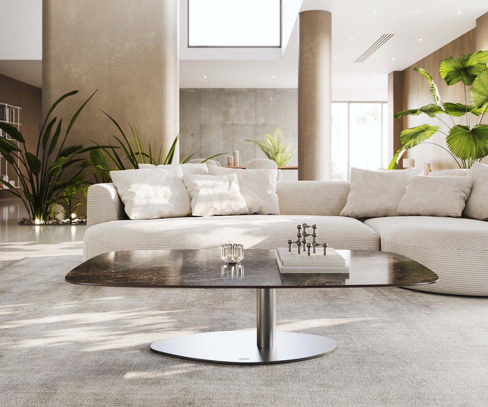 Couchtisch Edge Boot 140x80 cm Keramik Emperador Extra Lucidato Dunkelbraun Vibany Edelstahl gebürstet 2