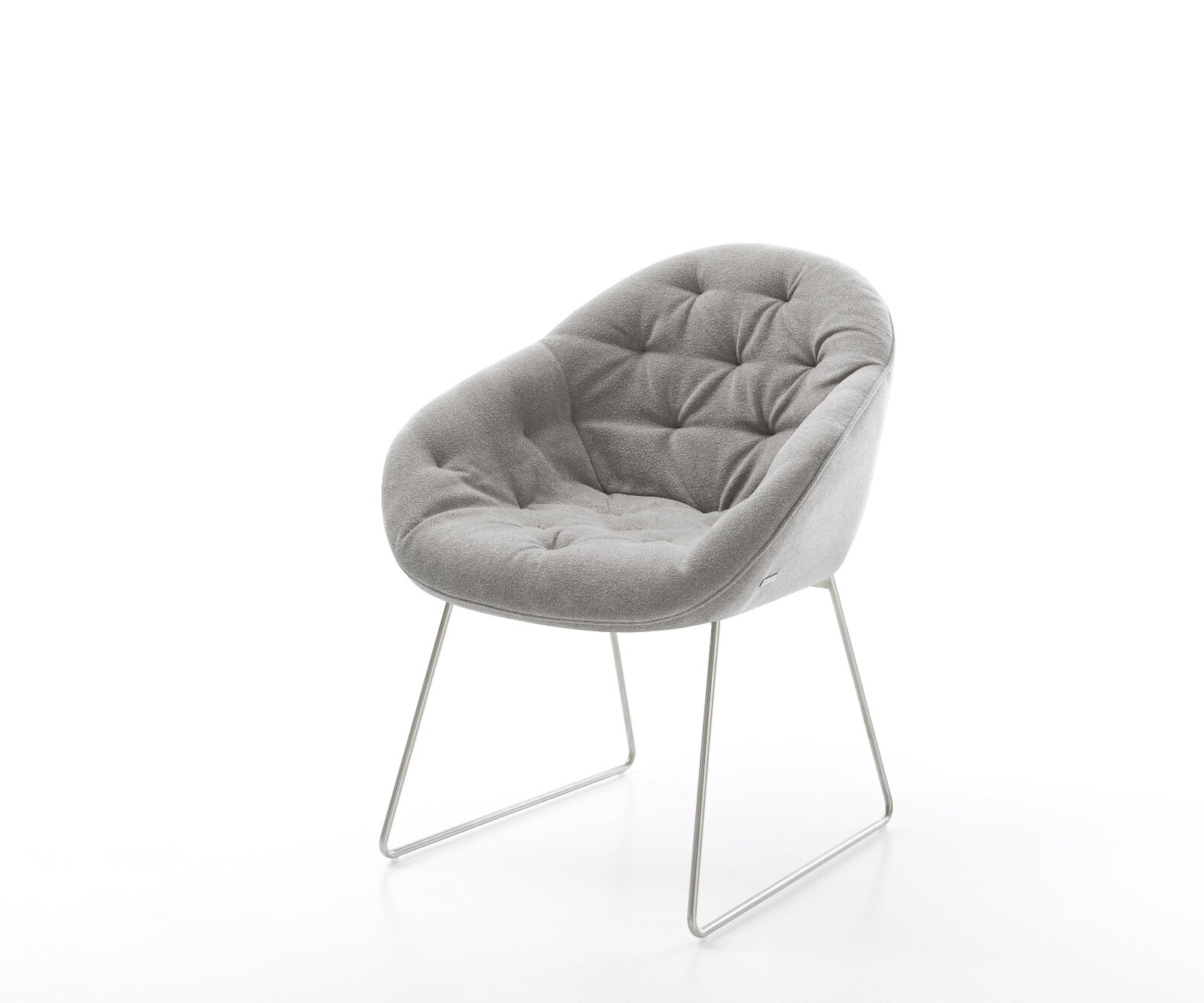 DELIFE Esszimmerstuhl Gaio-Flex Strukturstoff Soft Grau Kufengestell Edelstahl