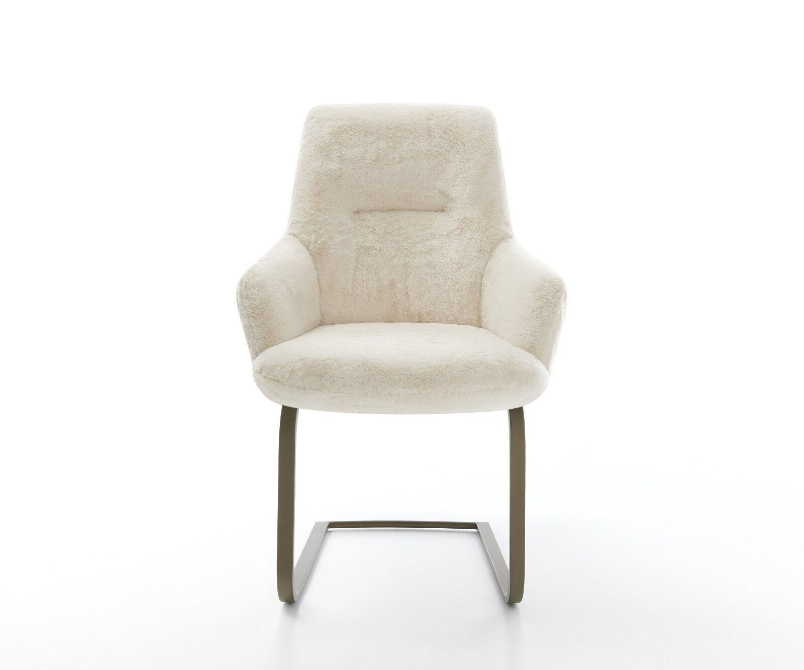 Freischwinger Zelia-Flex mit Armlehnen Plüsch Creme-Weiß Freischwinger flach Effektfinish Titan Taschenfederkern 1